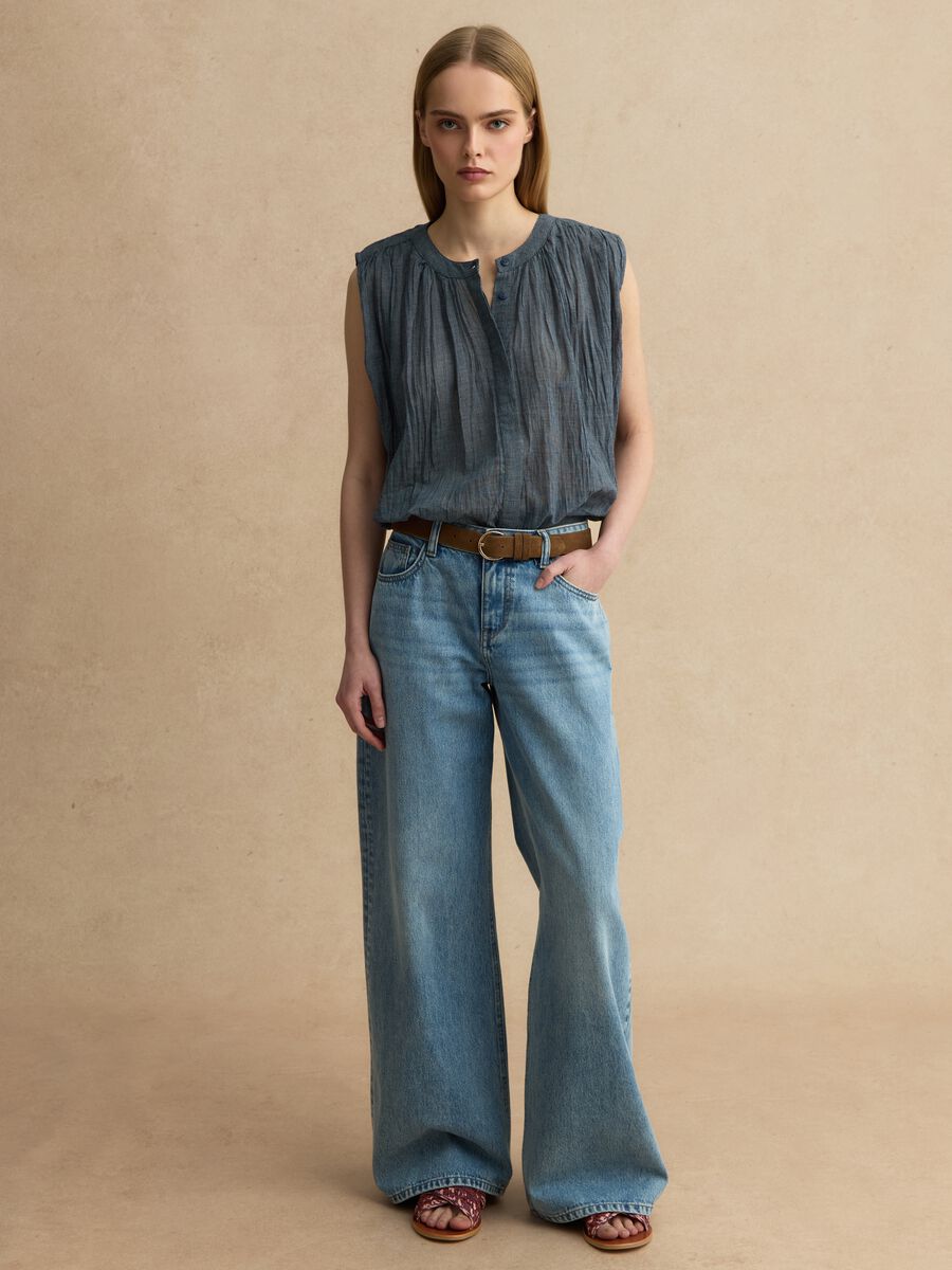 Blue sleeveless pure cotton blouse regular fit_2