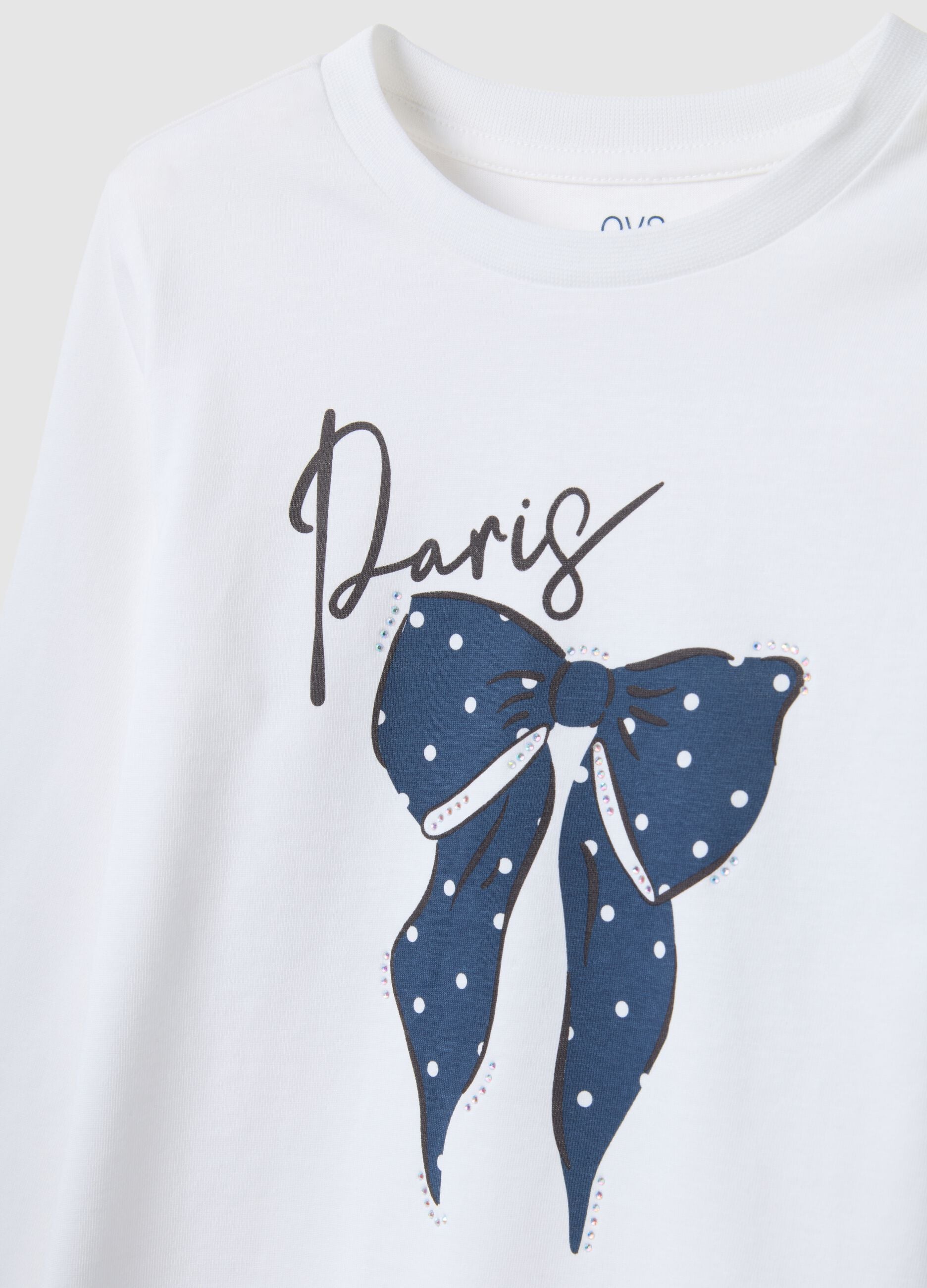 Girls' white pure cotton T-shirt, regular fit