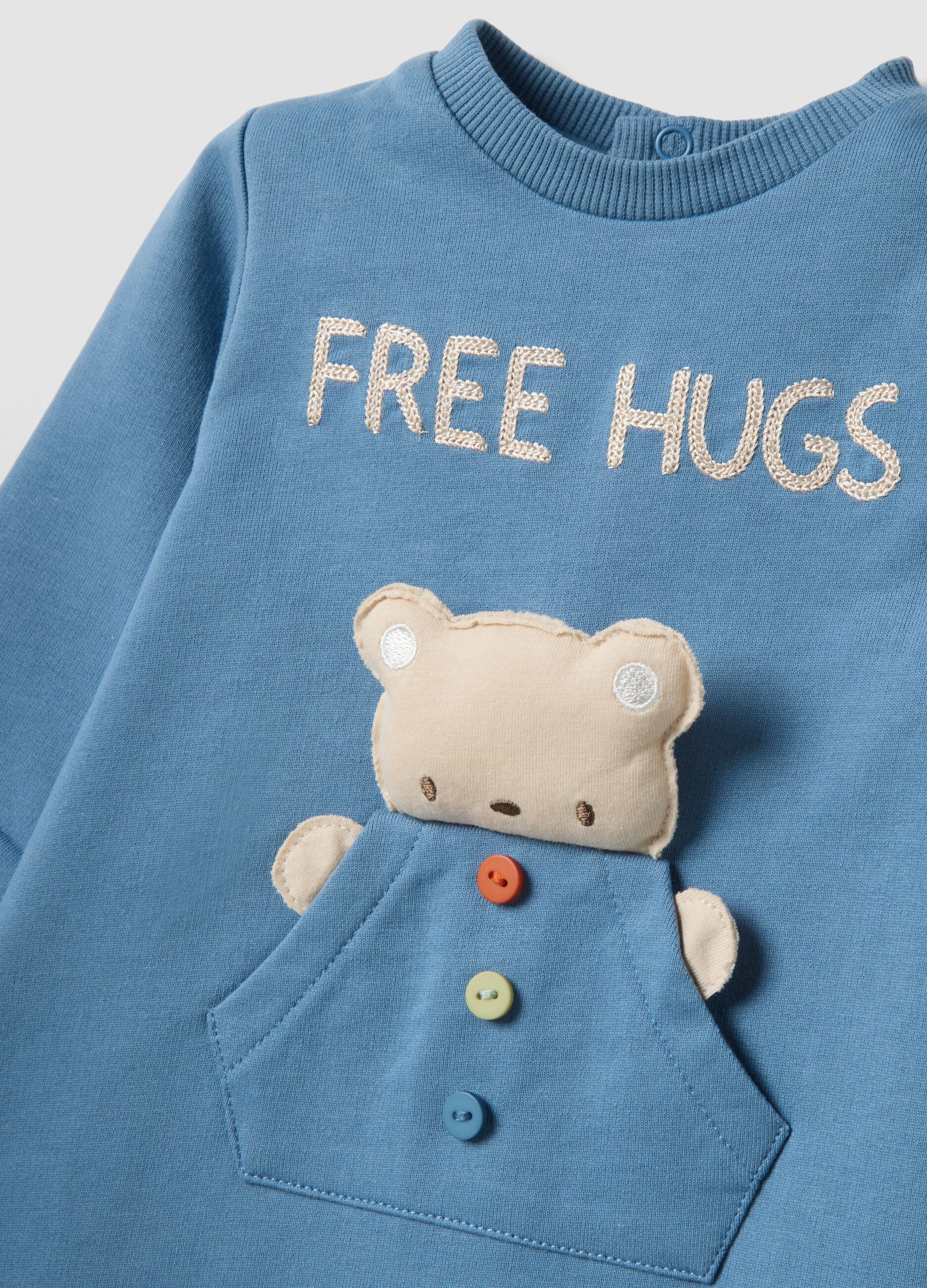 Baby blue pure cotton romper with bear motif