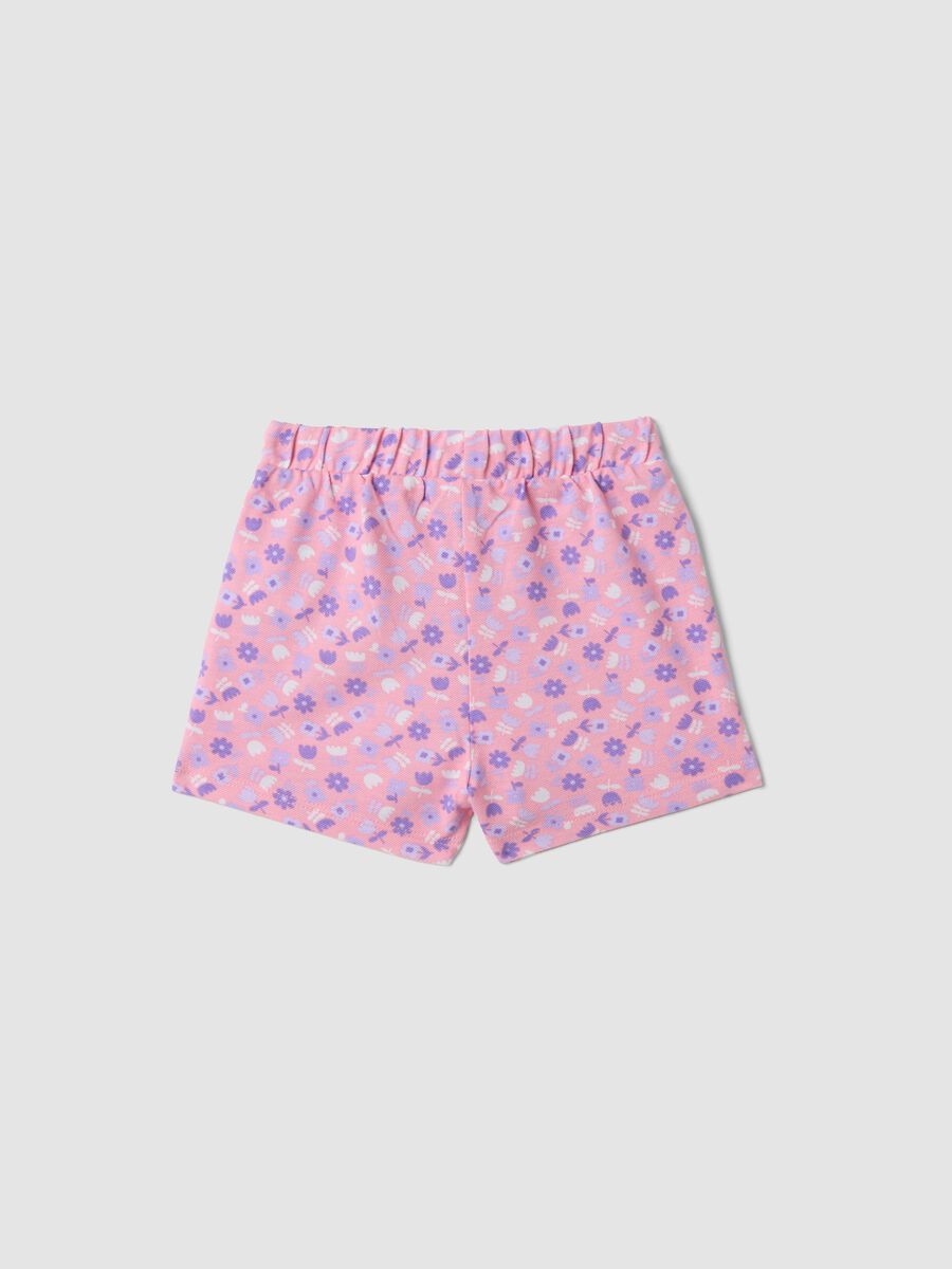 Shorts rosa in puro cotone con fantasia floreale per bimba regular fit_1