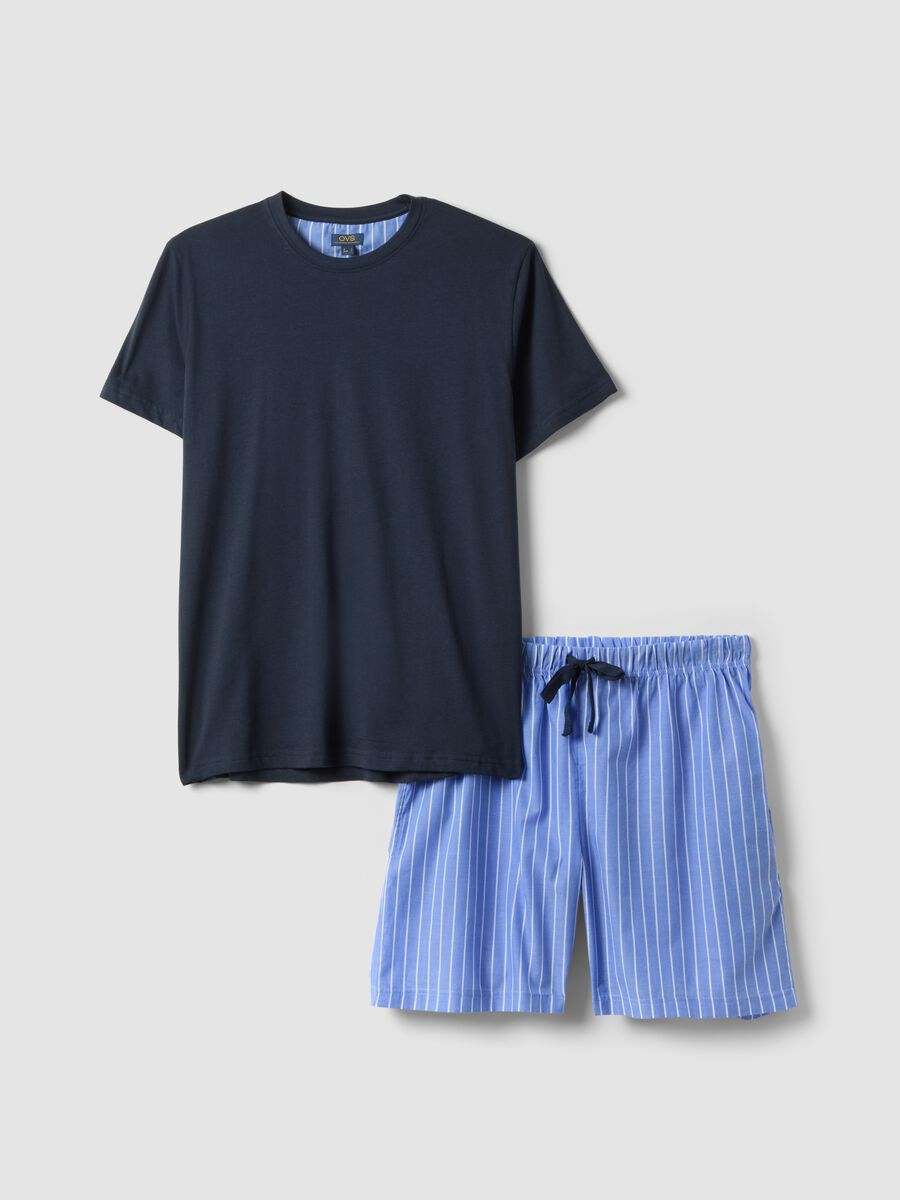 Blue short striped pyjamas in pure organic cotton jersey_4