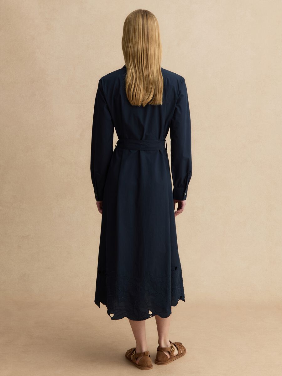 Long blue dress in pure cotton with regular fit and embroidery_3