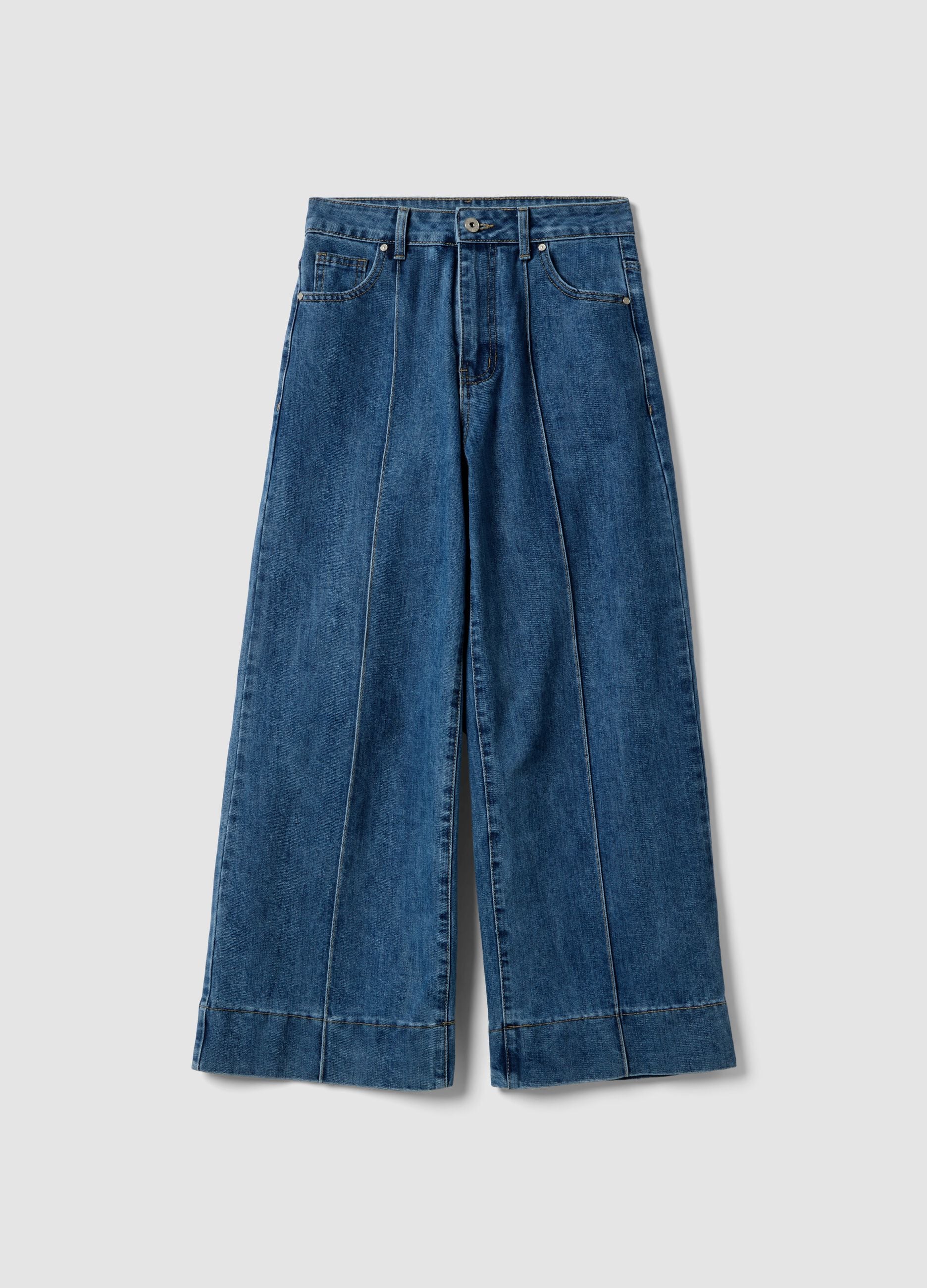 Regular fit blue stretch denim cotton blend trousers