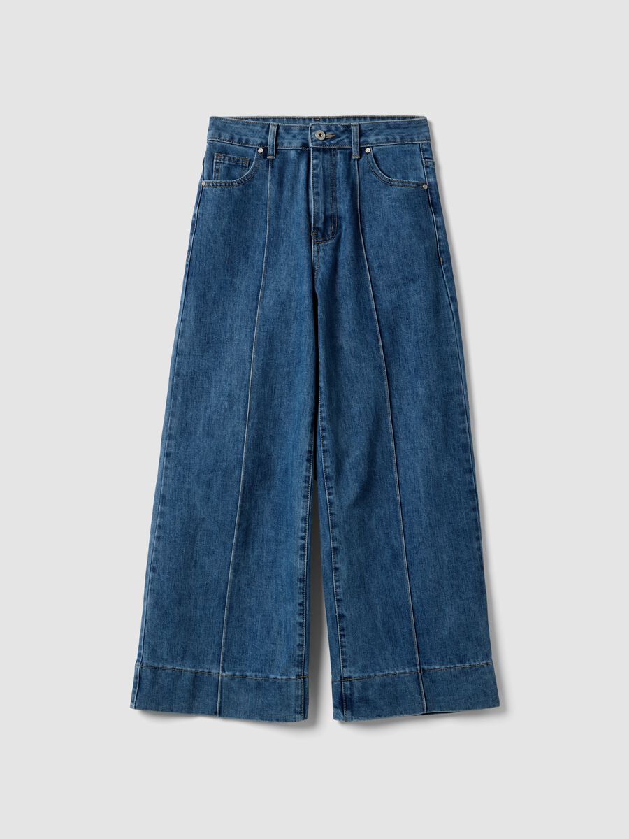 Regular fit blue stretch denim cotton blend trousers_4