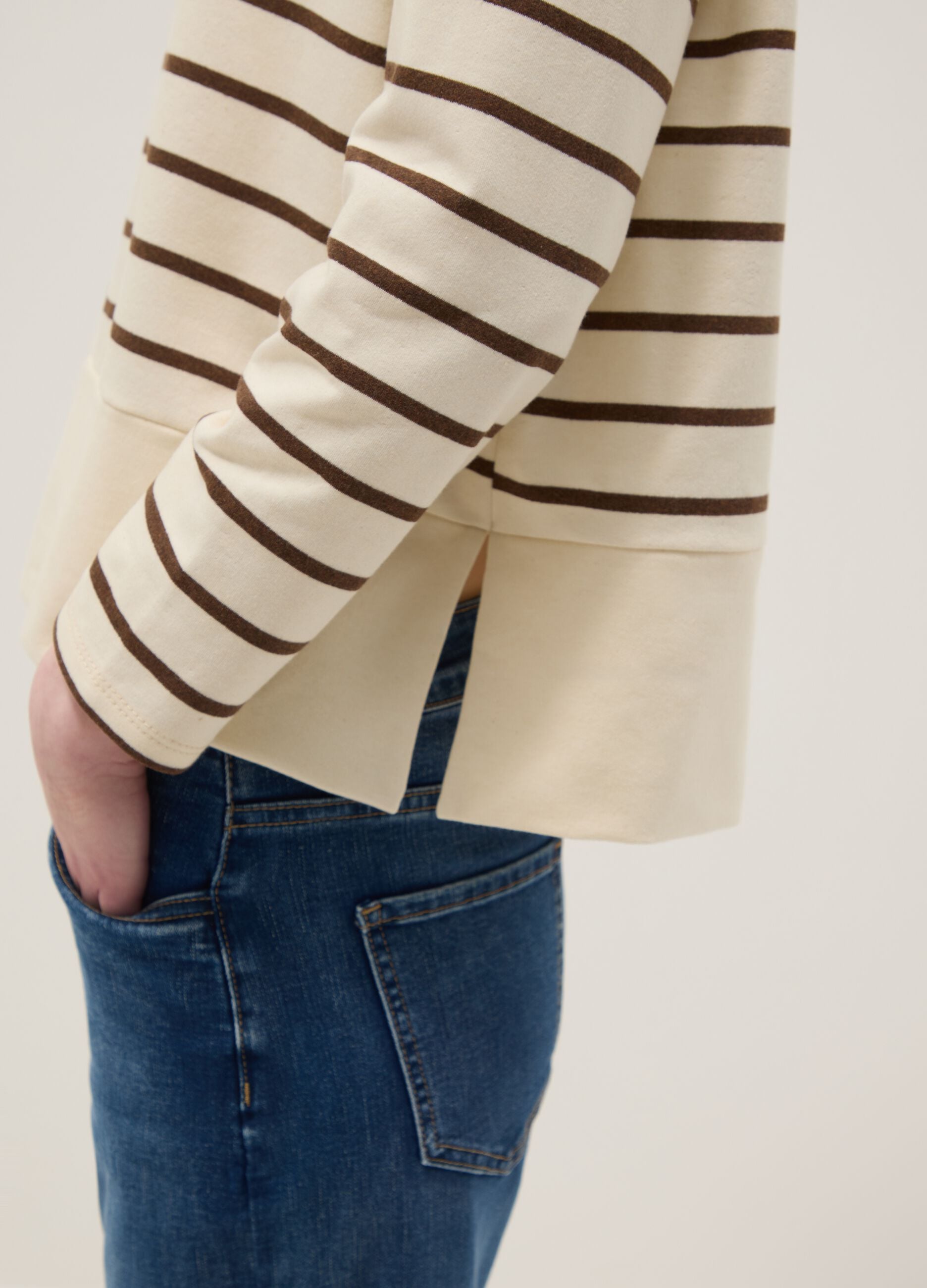 Multicolour striped stretch cotton blend sweater regular fit