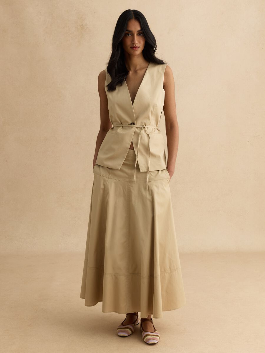Beige Long Skirt in Pure Cotton_0