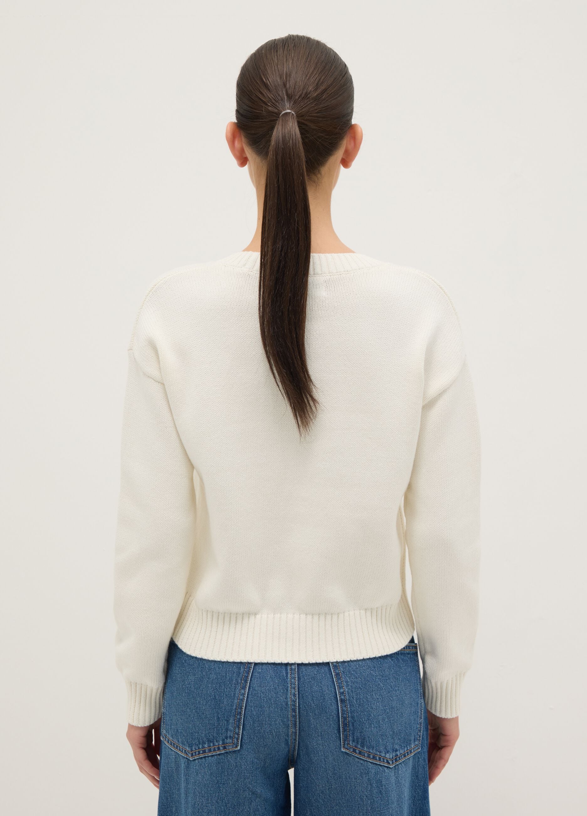 Regular fit white cotton blend pullover
