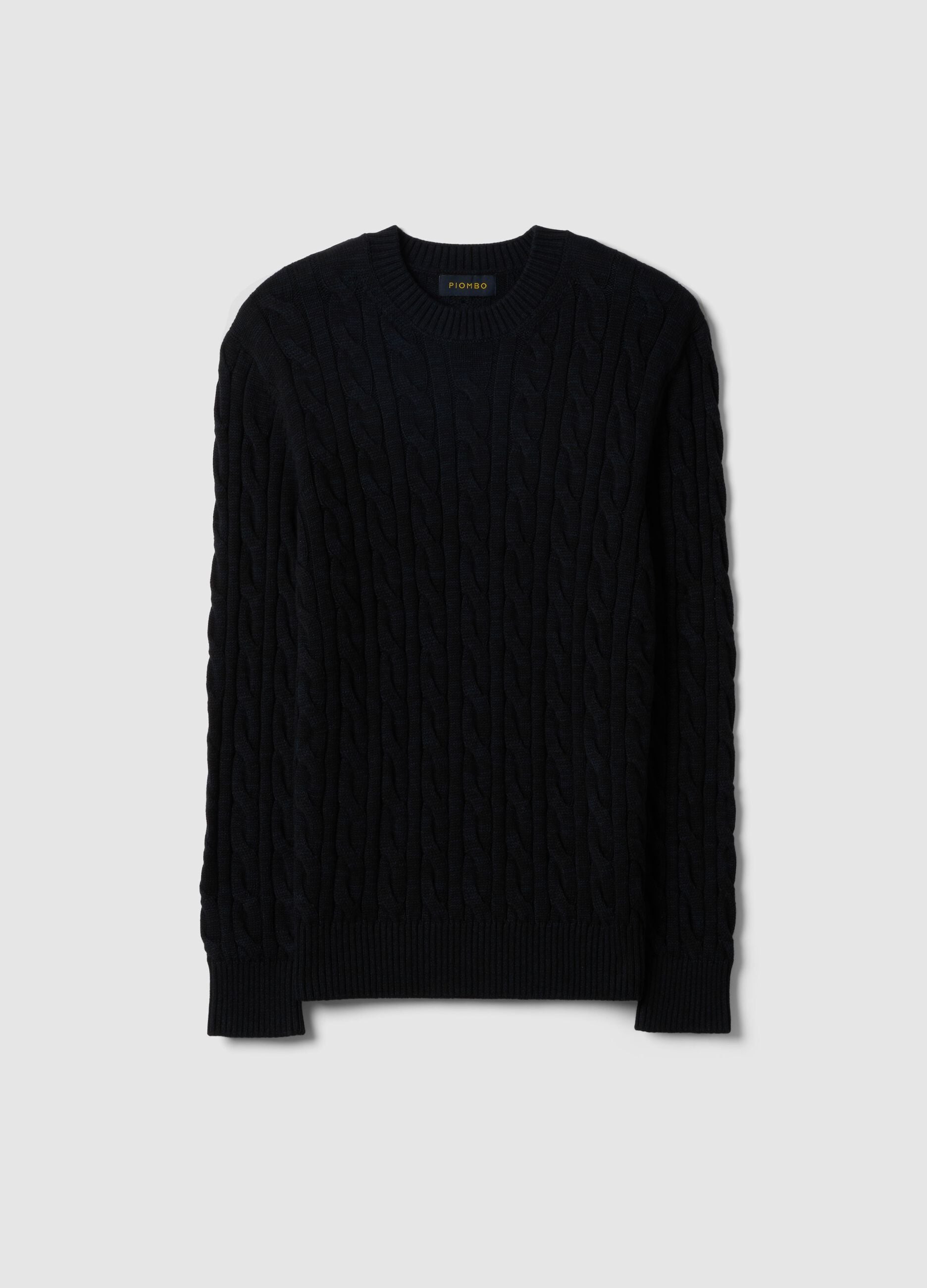 Blue pure cotton sweater with regular fit and woven design
