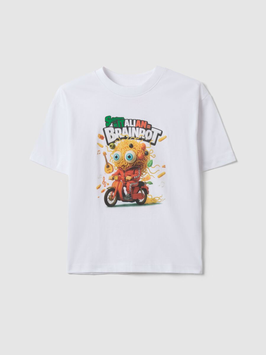 Children's white pure cotton T-shirt regular fit with print_0