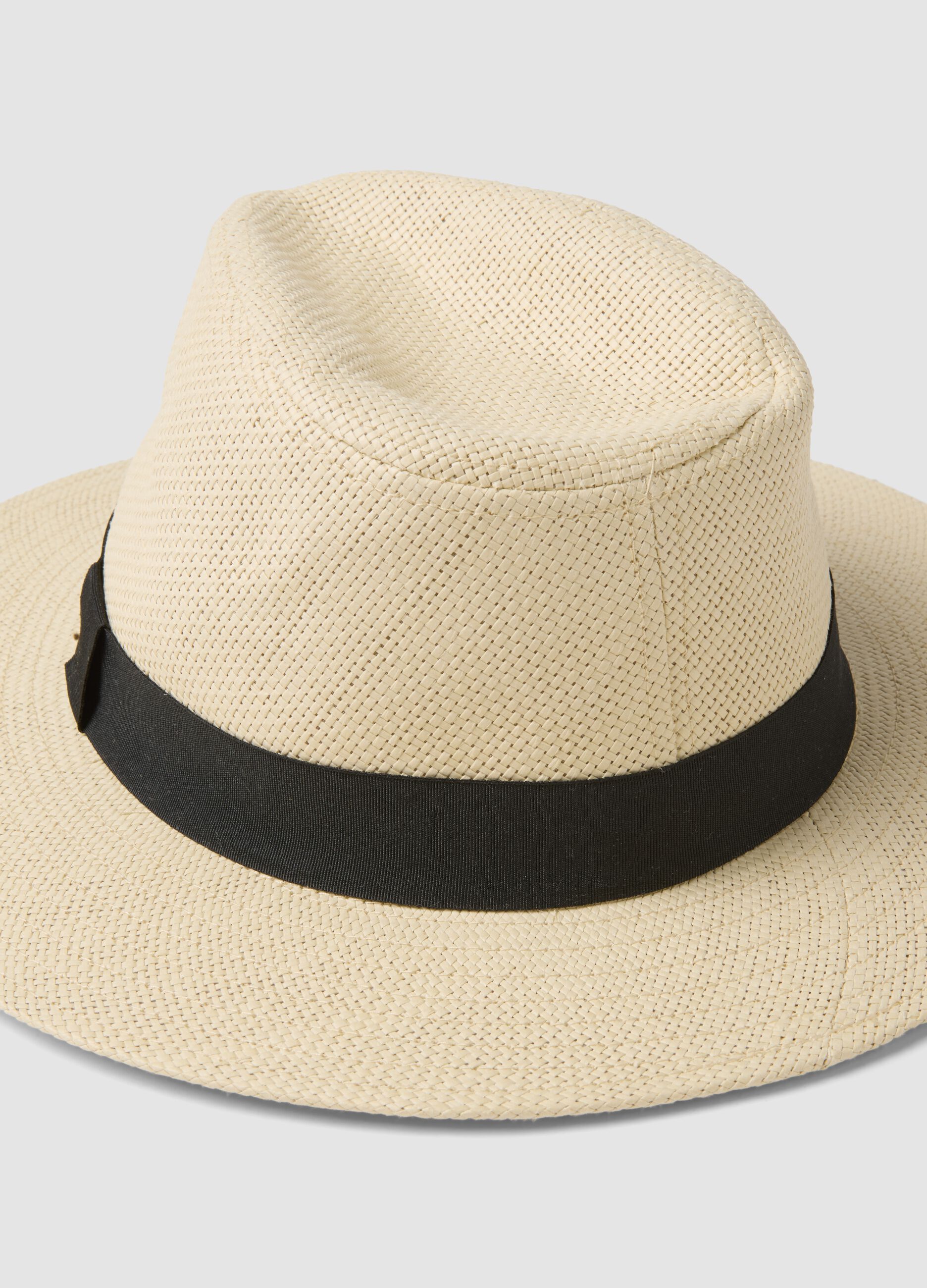Beige fedora hat in pure paper fabric, unlined