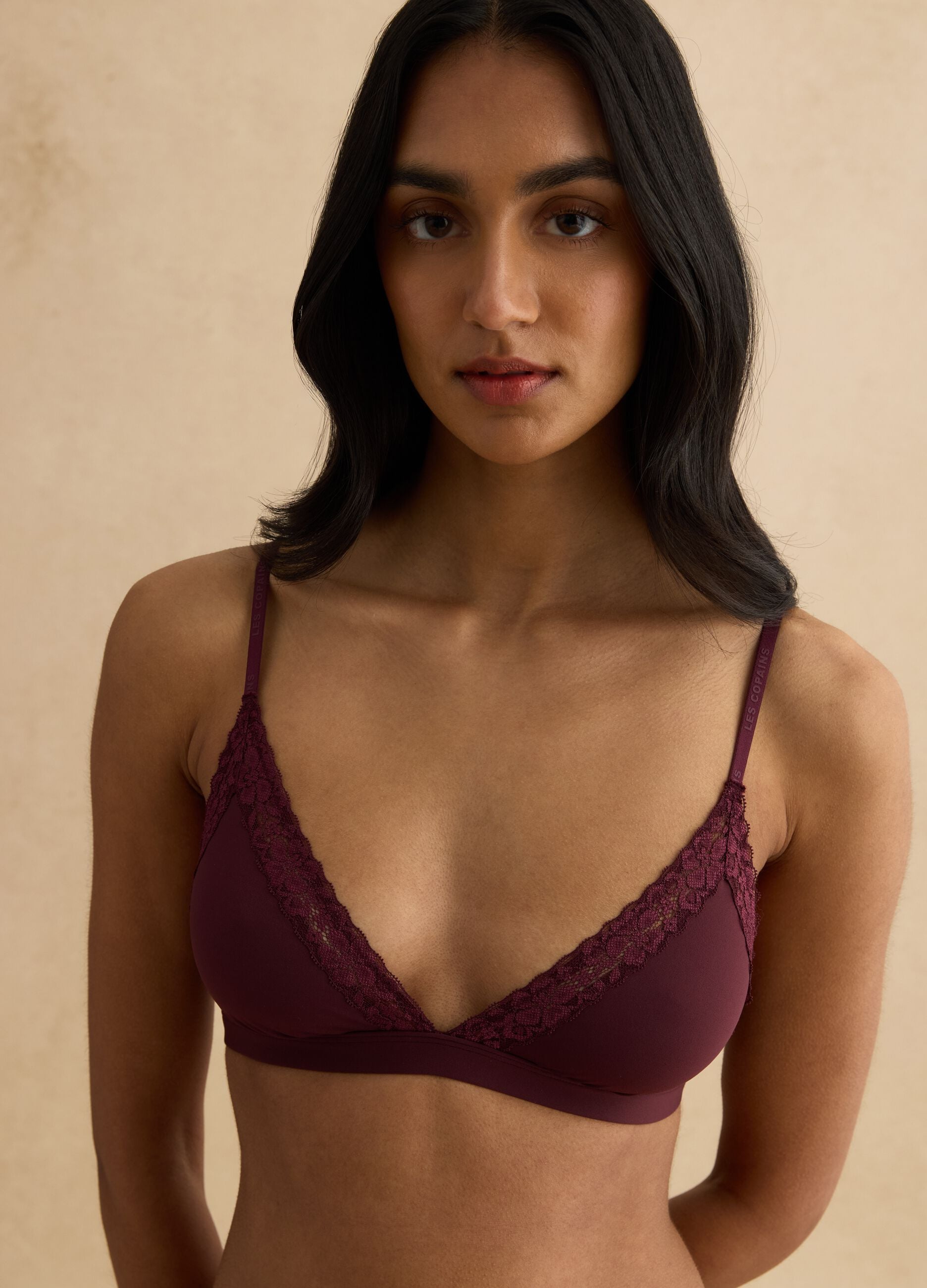 Red Triangle Bra with Lace Details