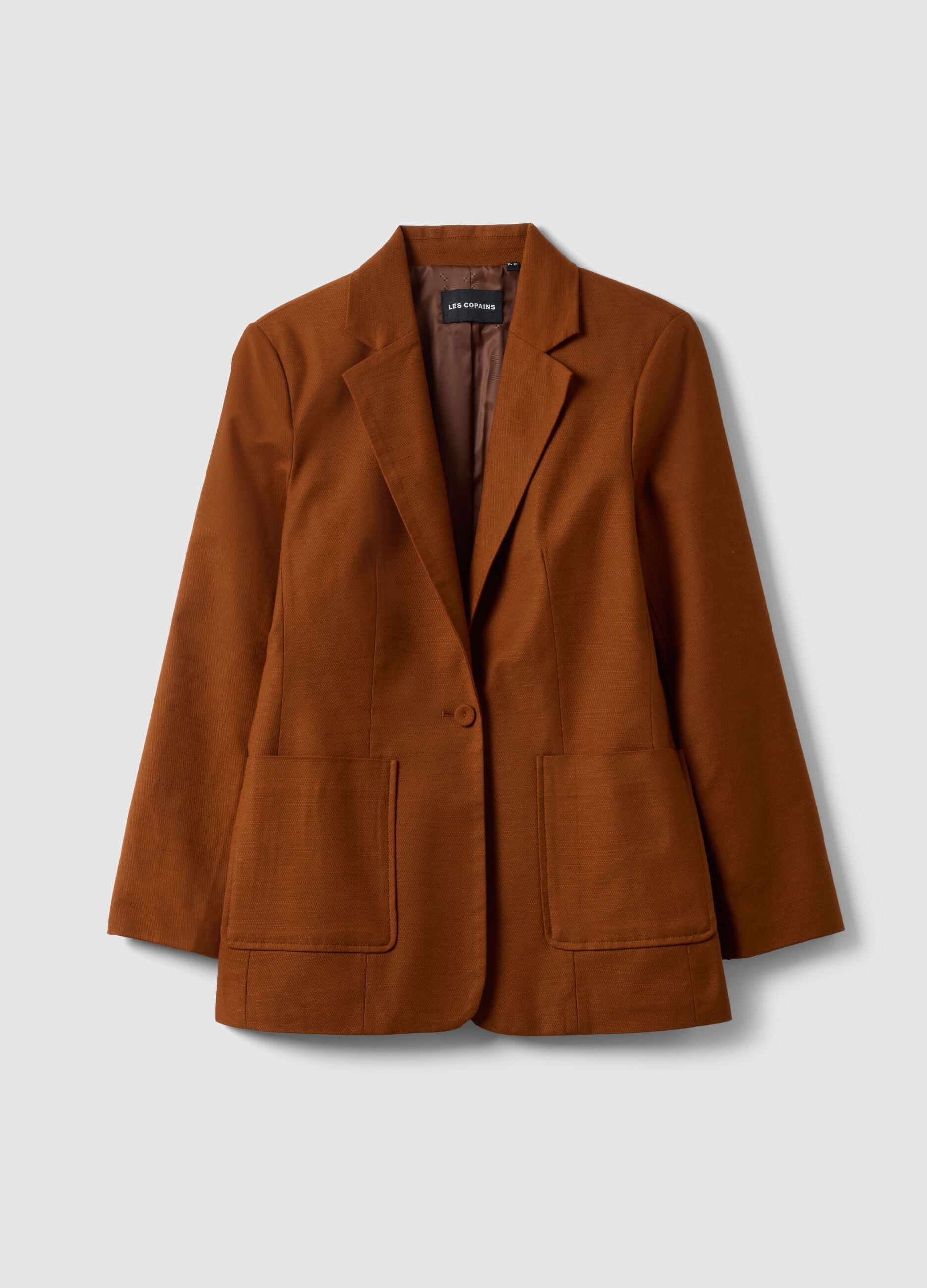 Brown Cotton and Linen Regular Fit Blazer