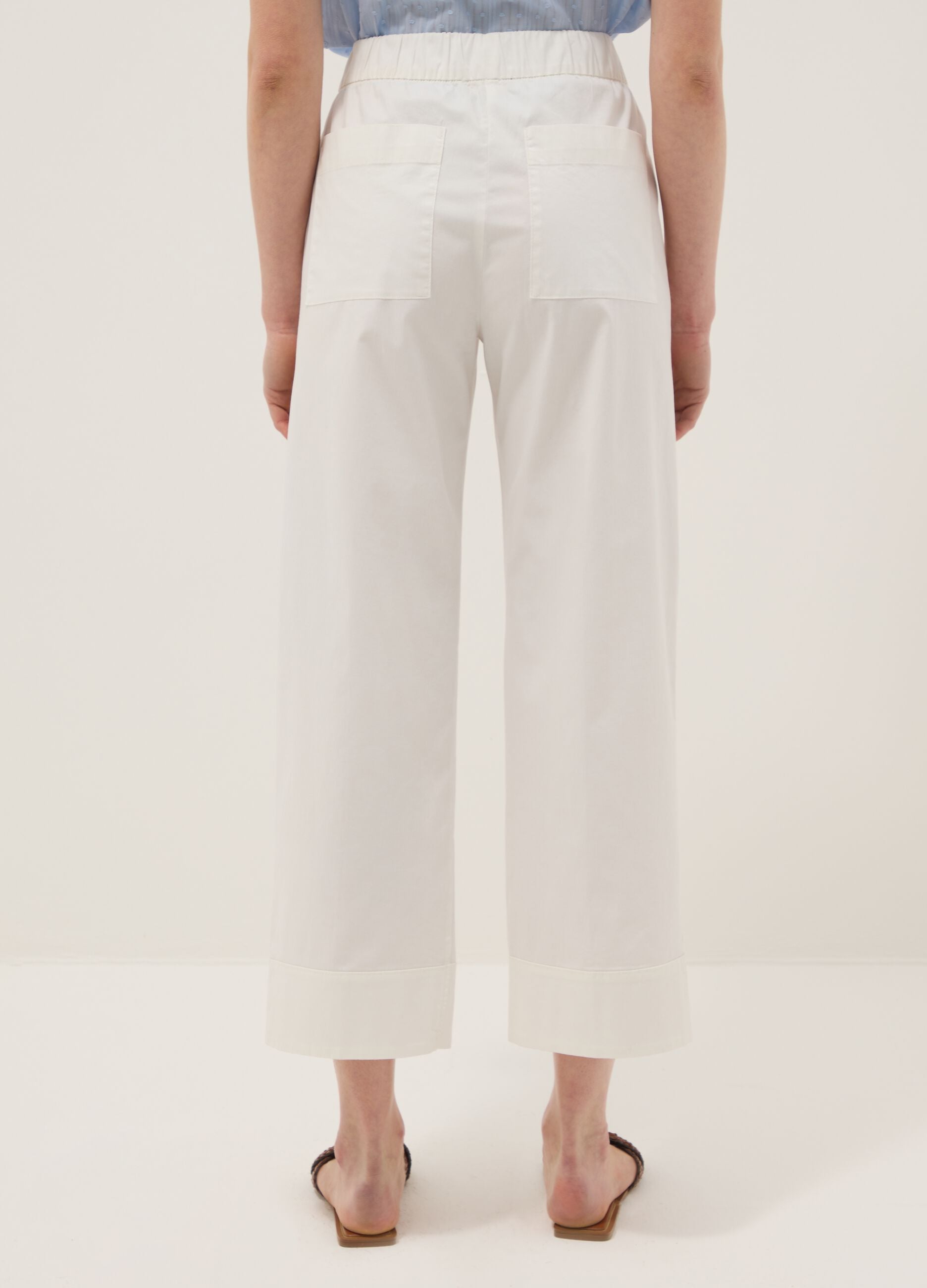 White cotton stretch straight jogger trousers