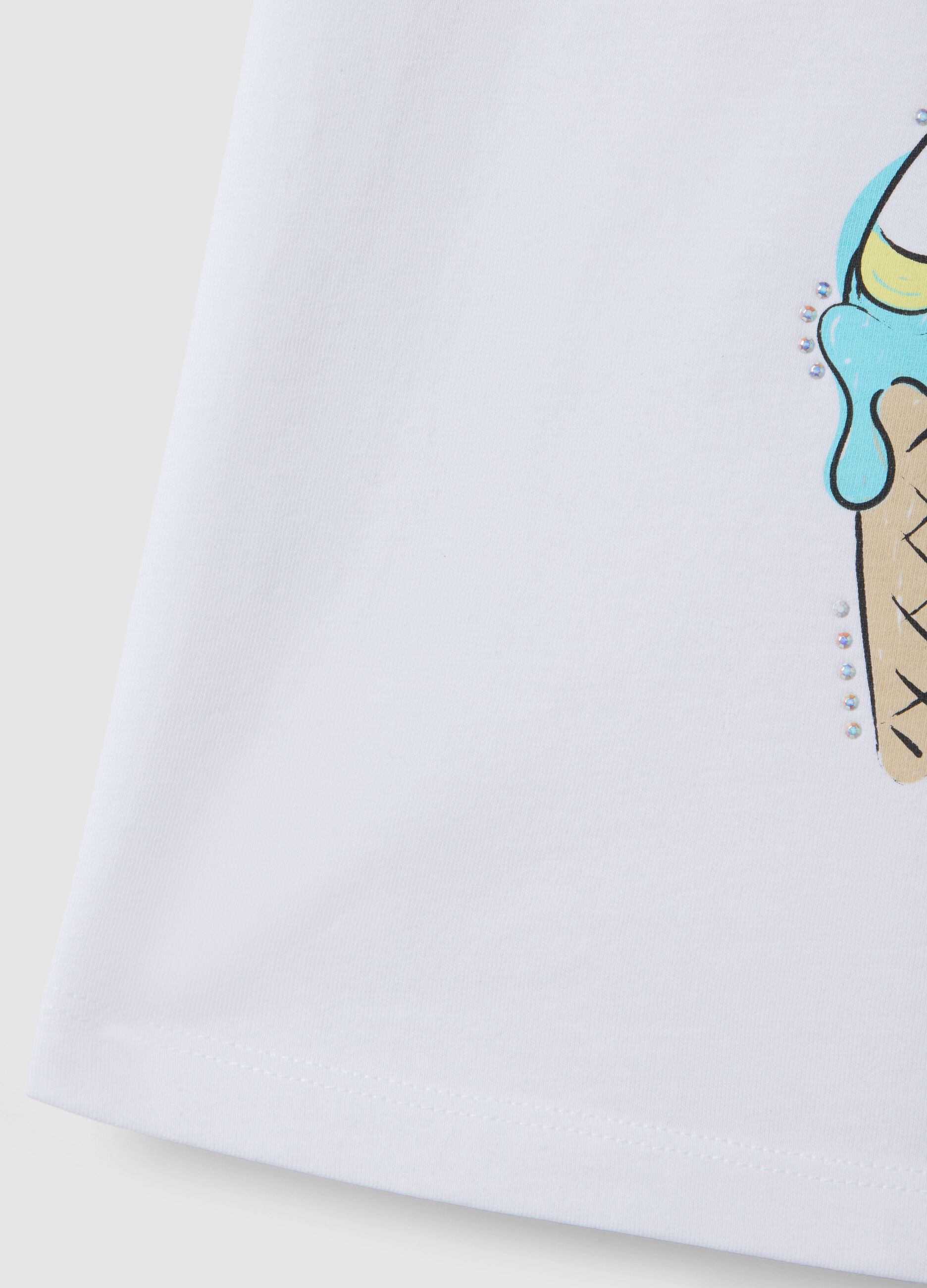 White pure cotton girls' t-shirt regular fit with ice cream