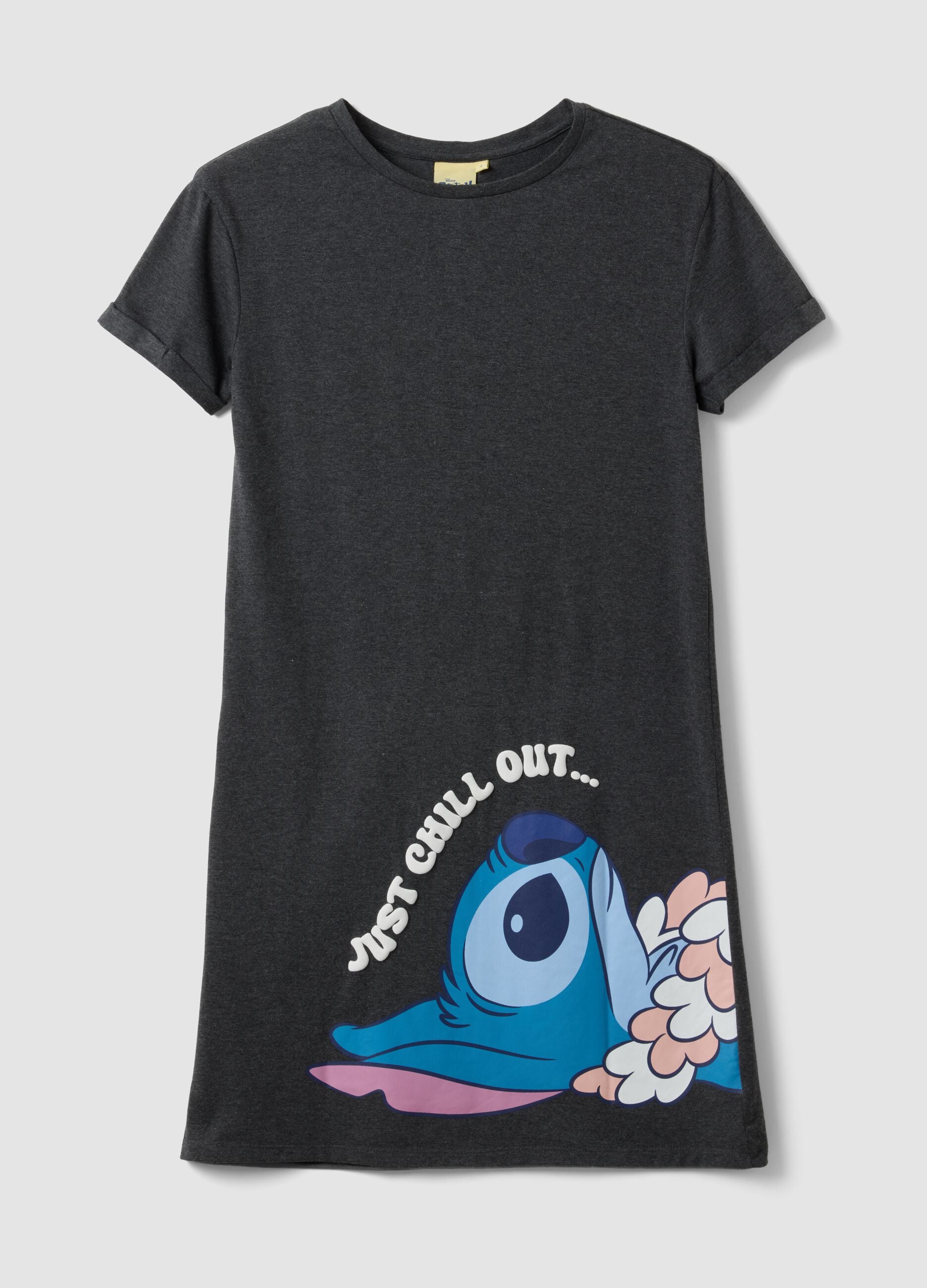 Grey pure cotton nightdress with Stitch print