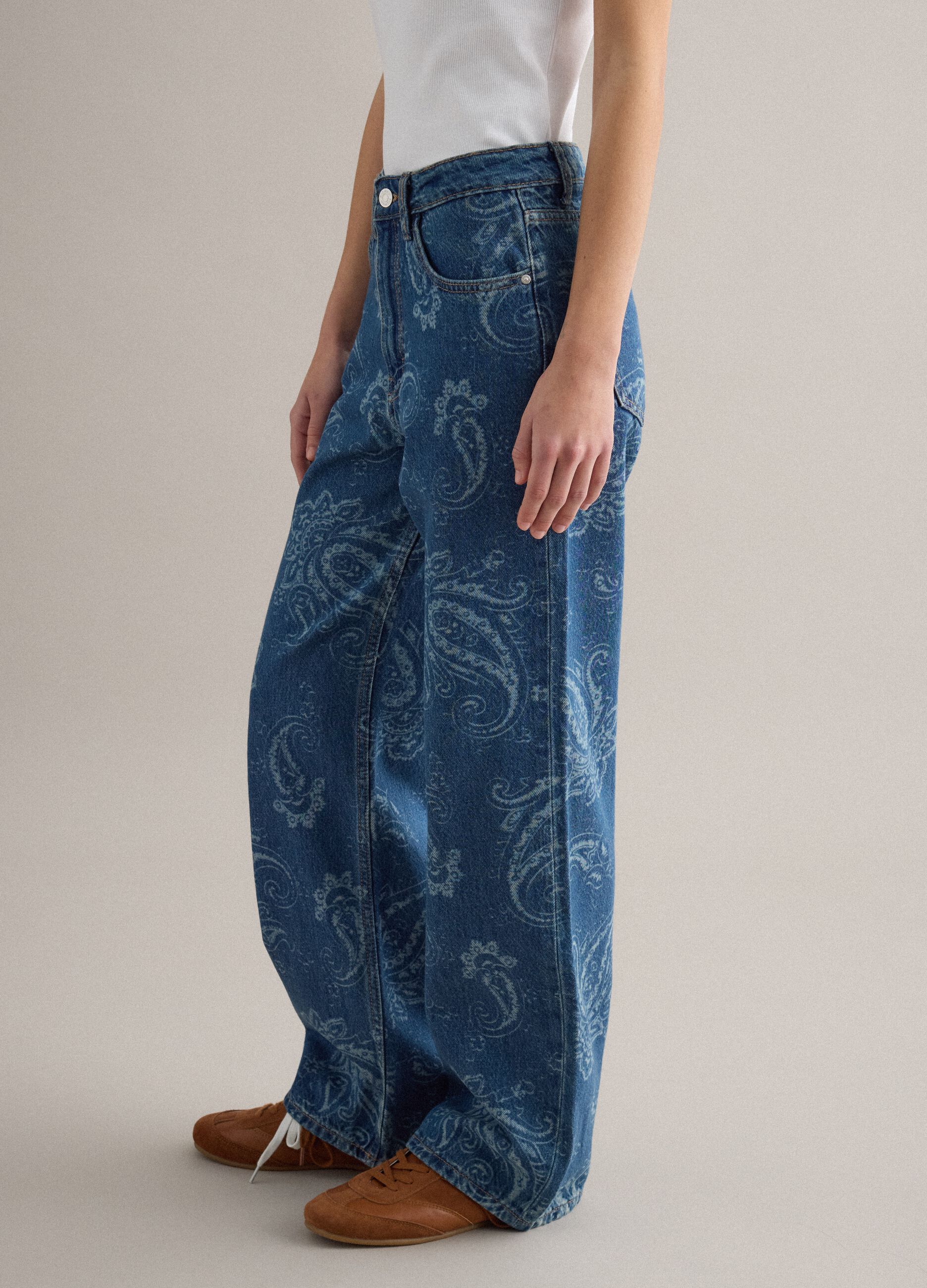Blue baggy trousers in pure cotton