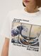 White pure cotton regular fit T-shirt with Hokusai wave_3