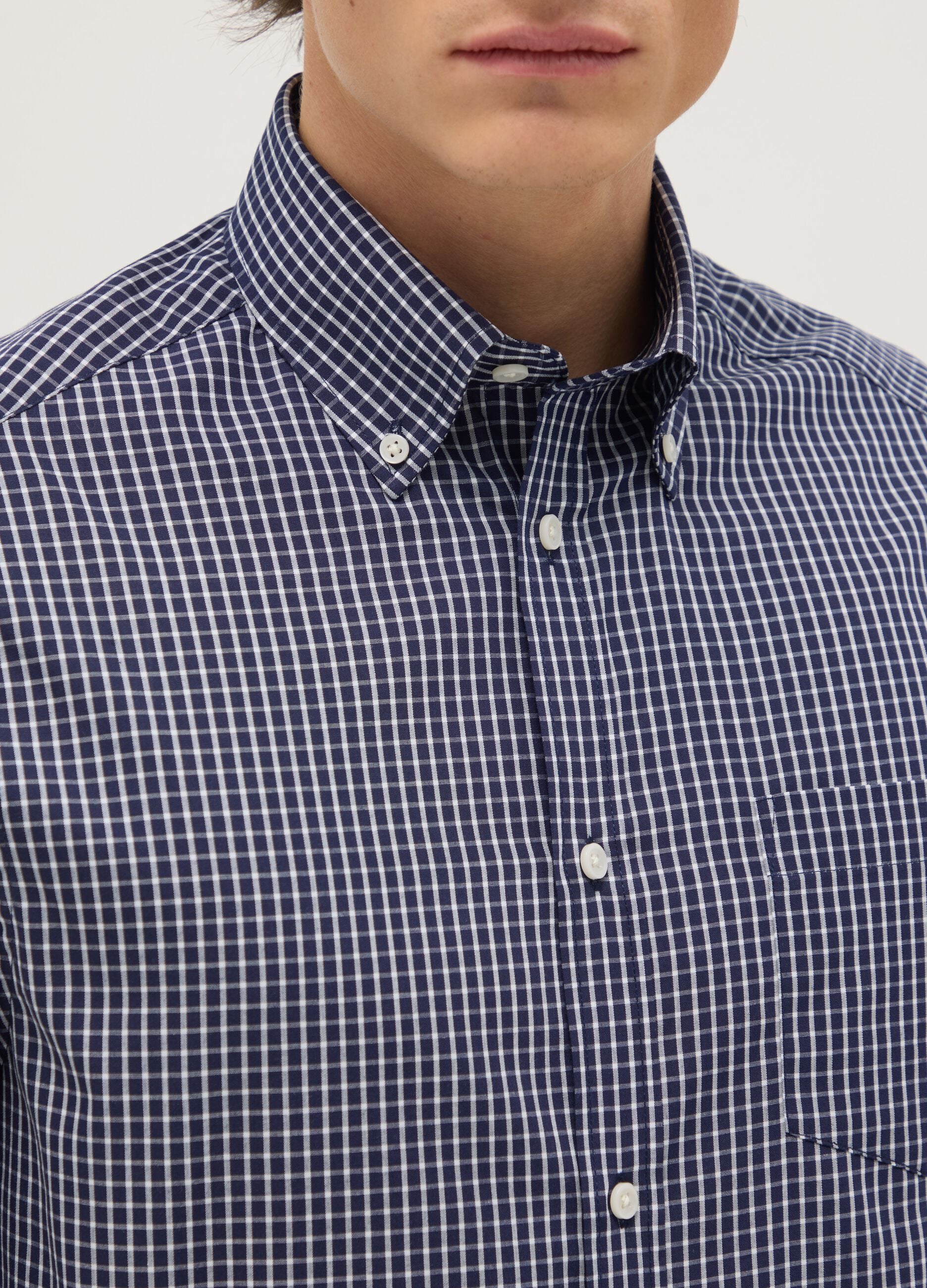 Blue cotton blend regular fit easy iron shirt