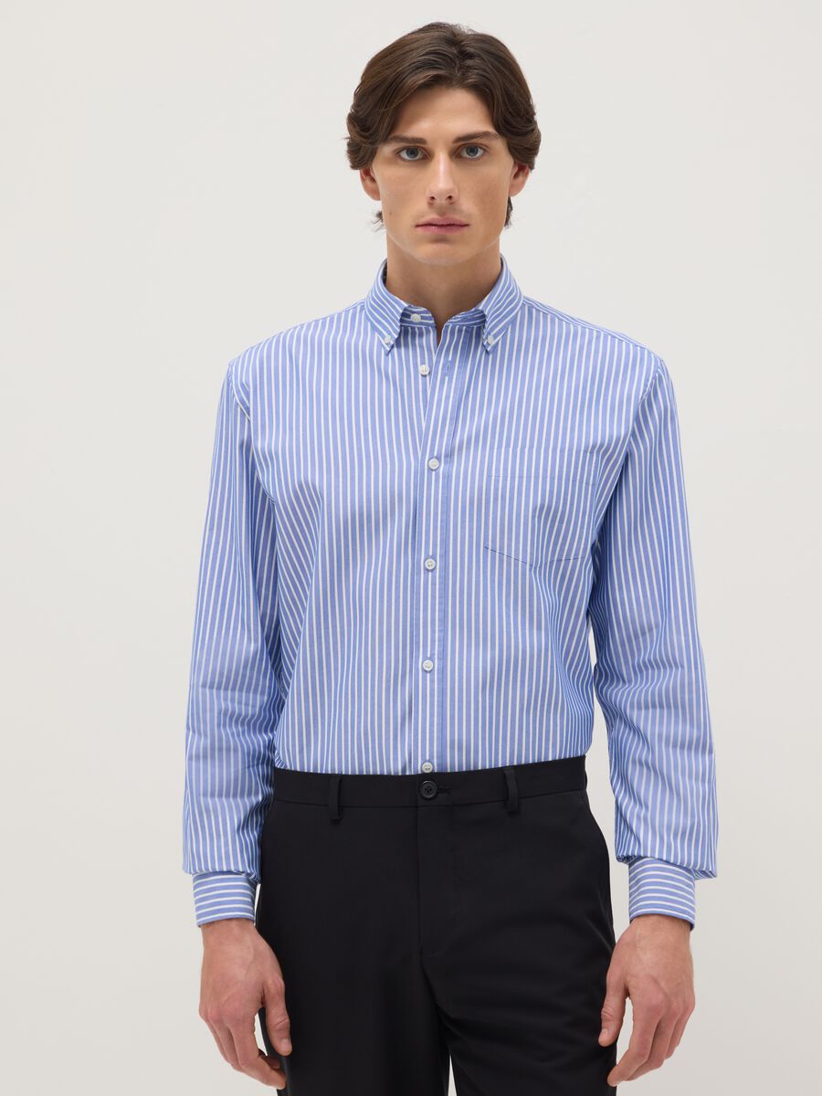 Multicolour striped cotton blend shirt with regular fit_0