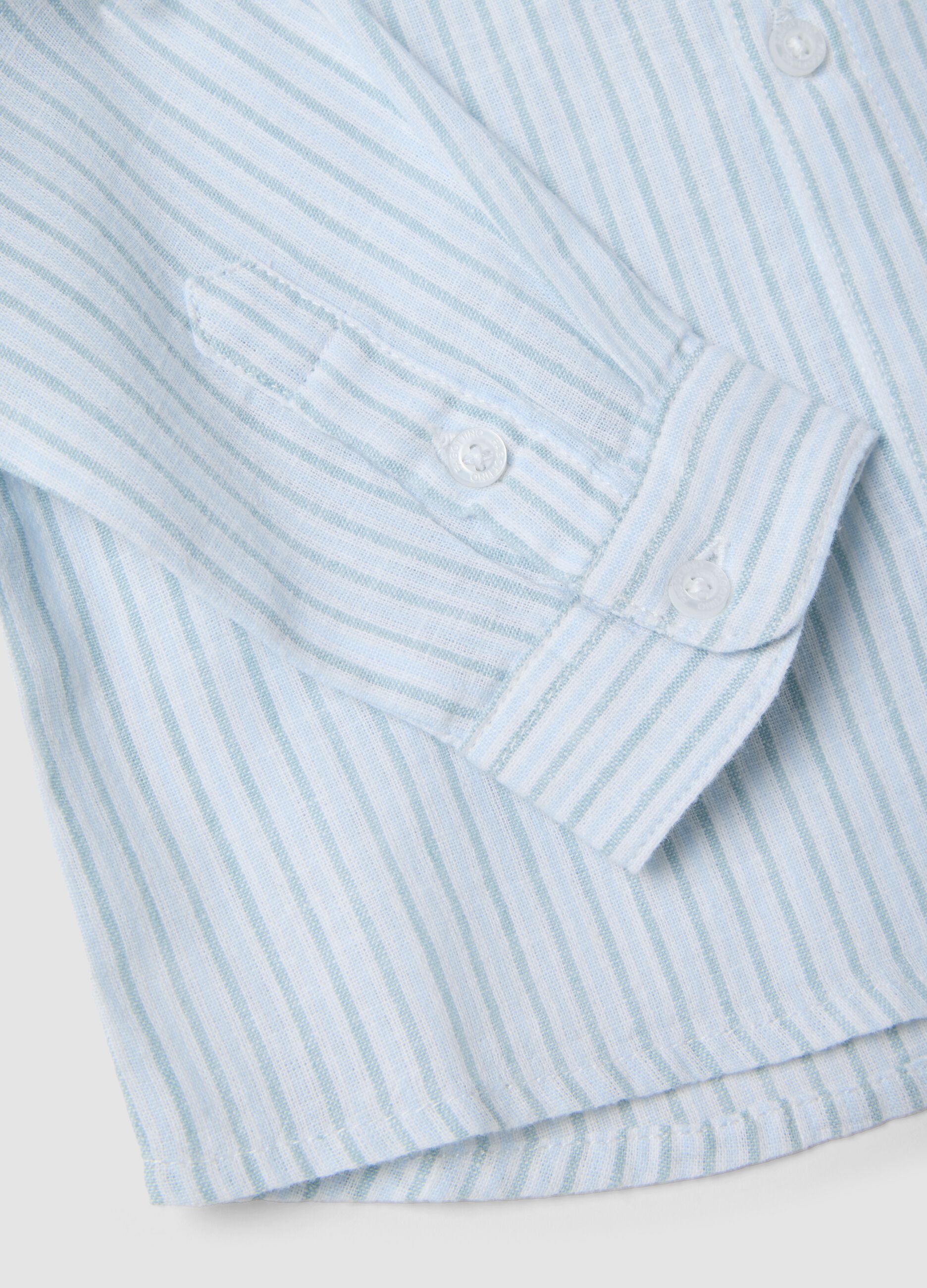 Blue Striped Linen Blend Regular Fit Toddler Shirt