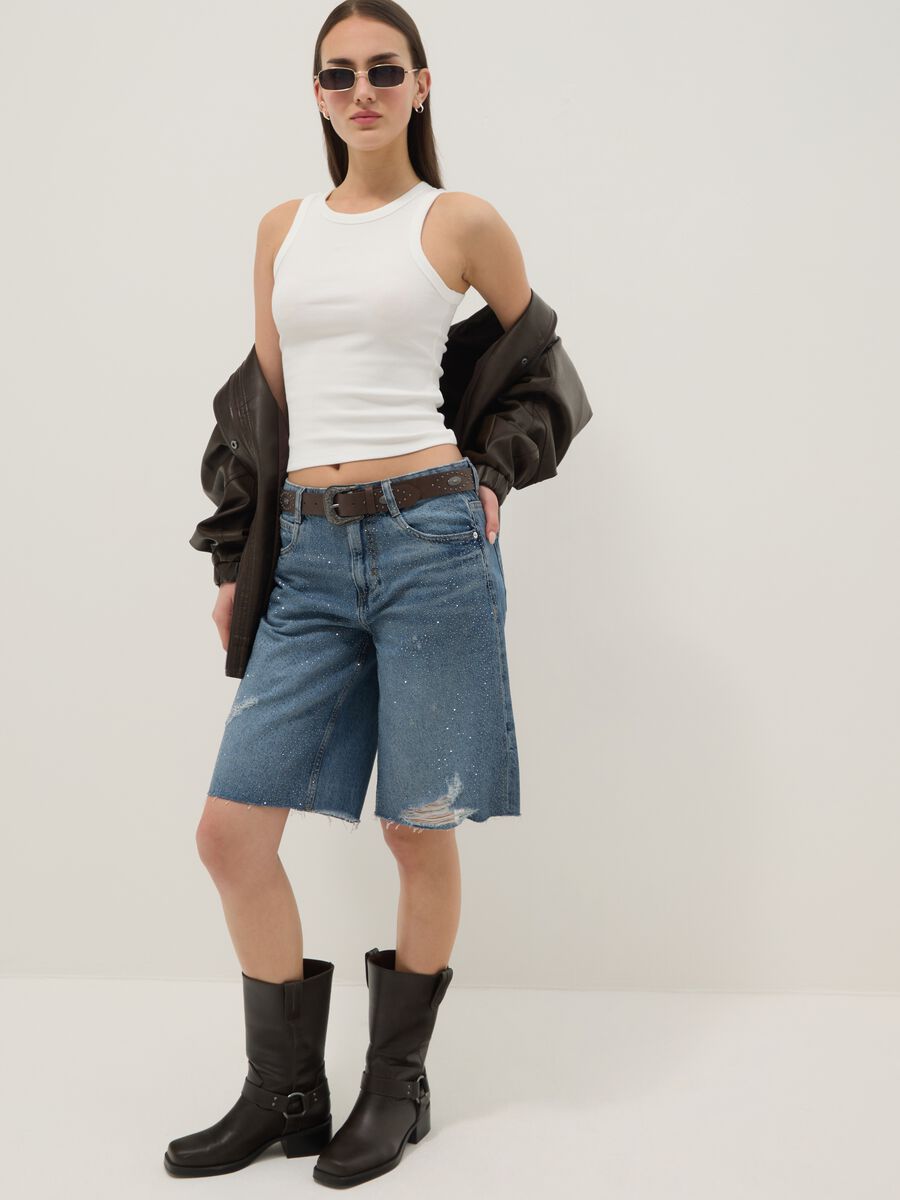 Blue pure cotton denim Bermuda shorts_1