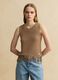 Brown viscose-blend mesh tank top with fringe_0