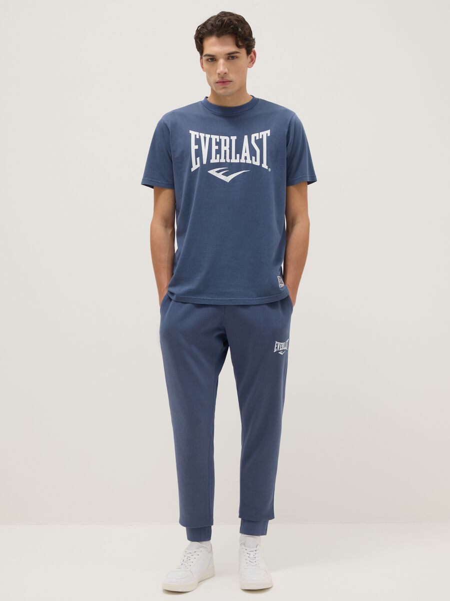 Blue regular fit pure cotton T-shirt with Everlast logo_1