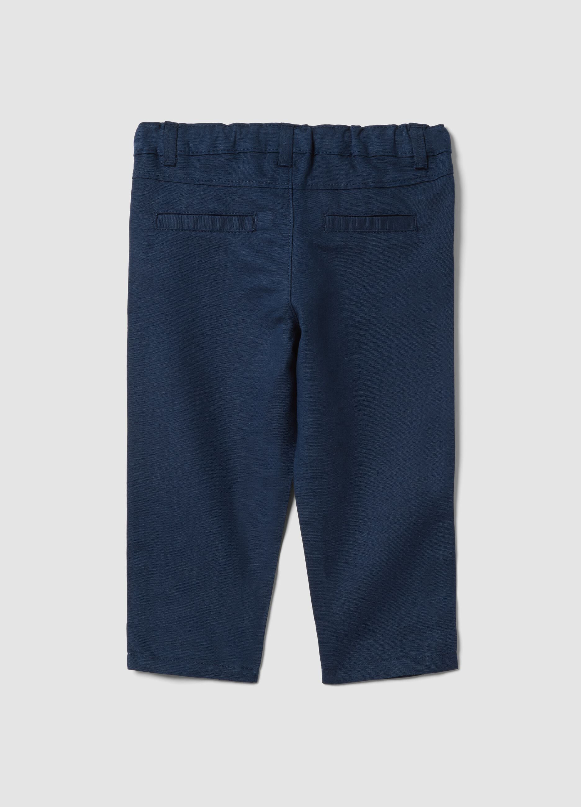 Children's regular fit blue linen-cotton blend chino trousers