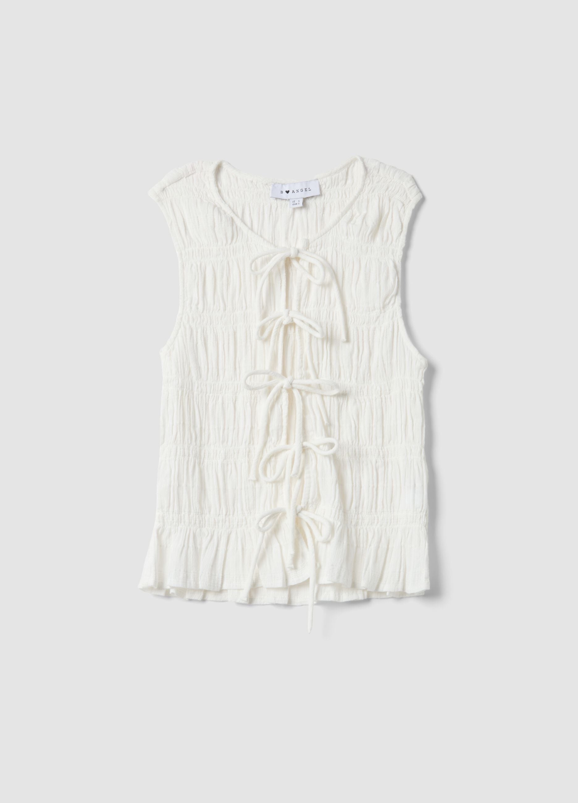 White pure cotton blouse regular fit with bow closure