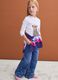 Blue wide-leg pure cotton jeans with floral print for girls_2