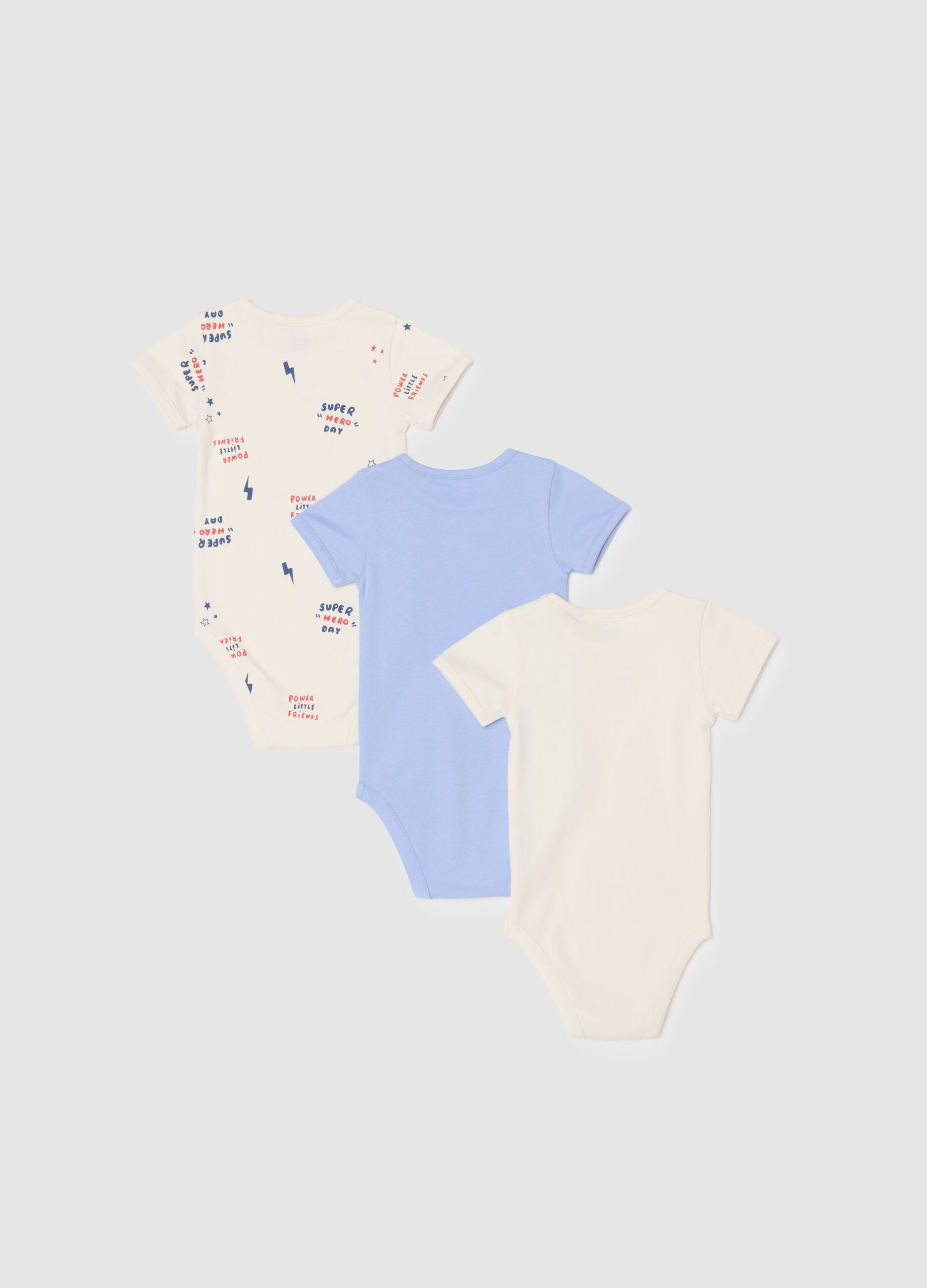 Multicoloured short-sleeve baby bodysuit tripack in pure cotton