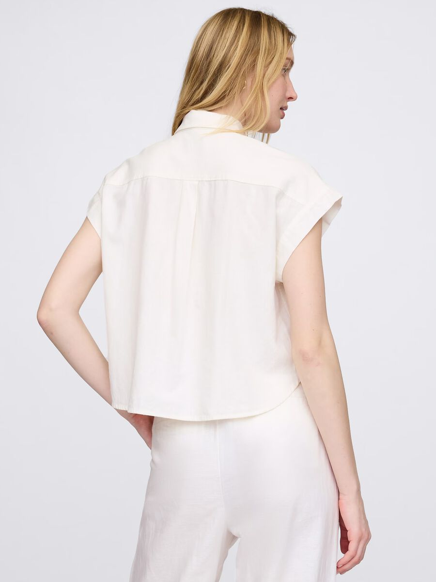 Sleeveless white linen and viscose shirt_3