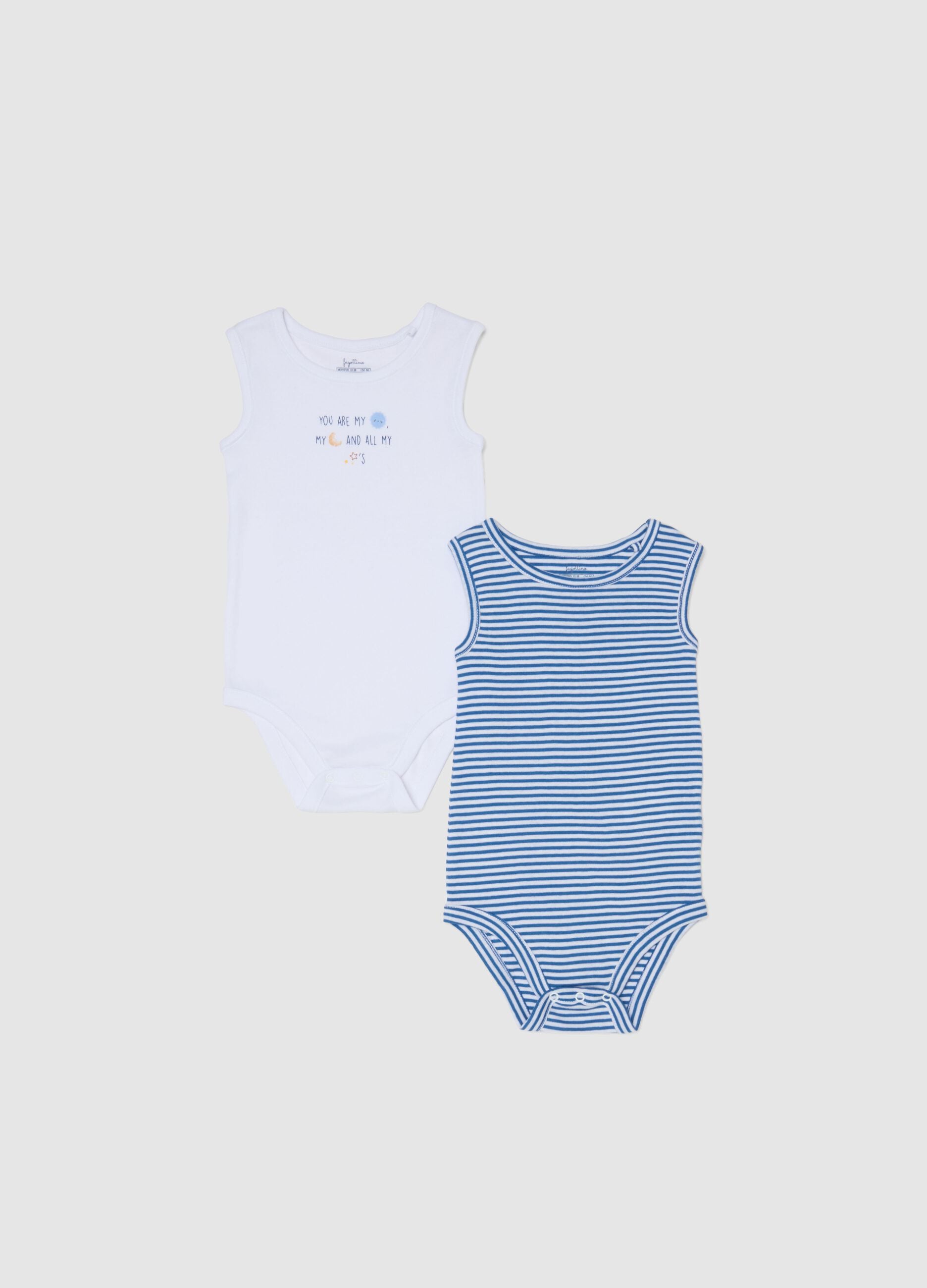 Newborn multicolour sleeveless pure cotton body twin-pack