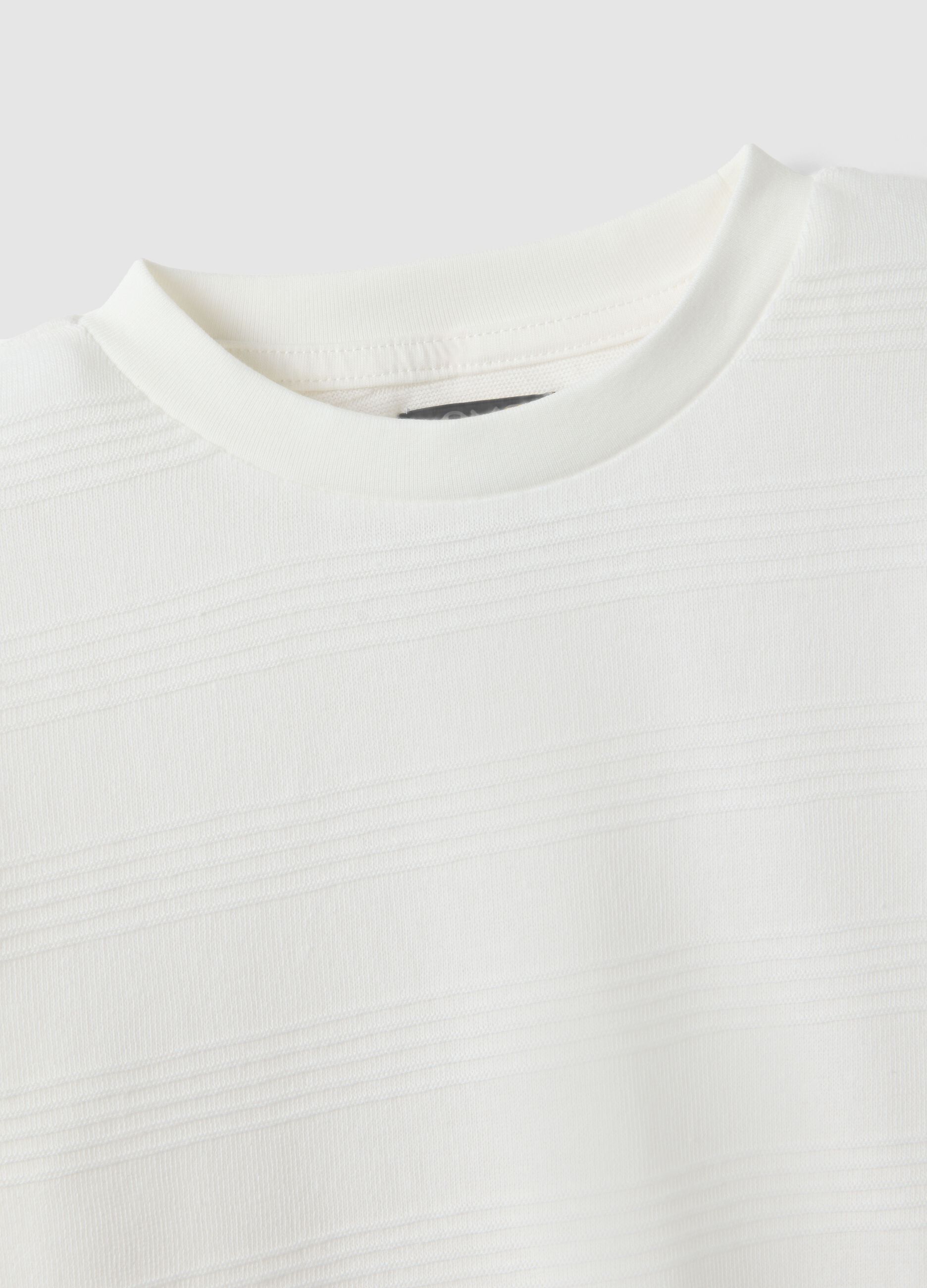 White cotton blend regular fit kids' t-shirt with stripes