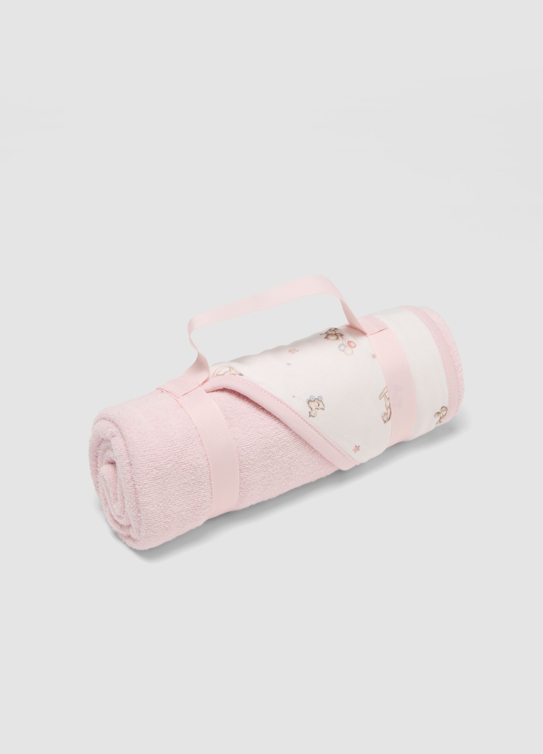 Pink hooded organic cotton-blend baby girl bathrobe