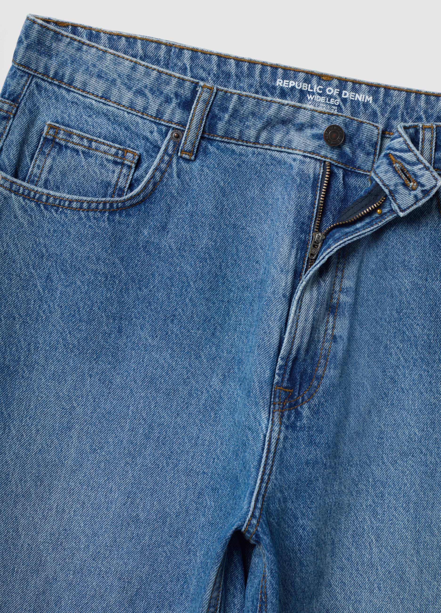Blue wide-leg pure cotton jeans