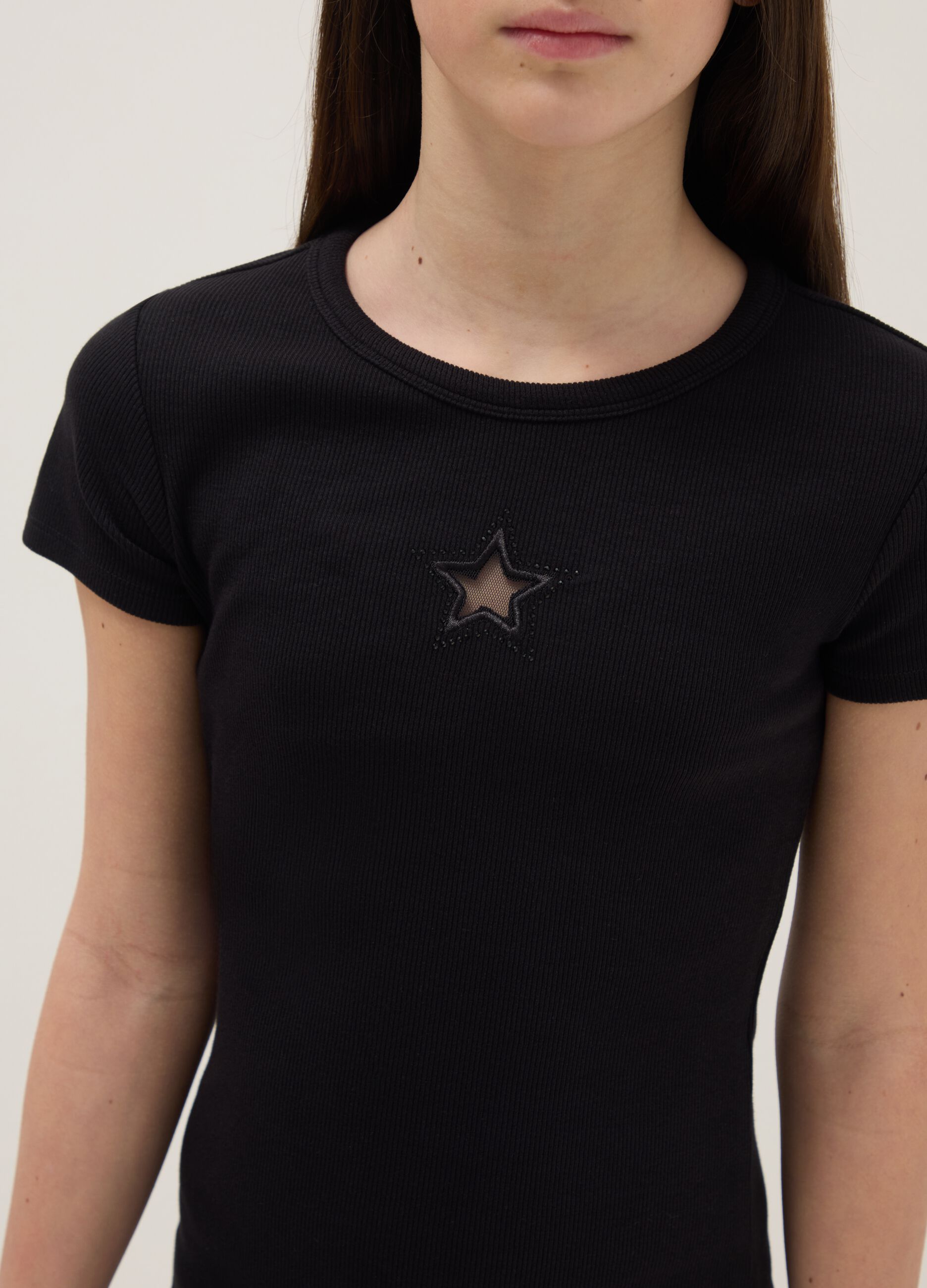 Elasticated Cotton Black Fitted Dress for Girls with Star