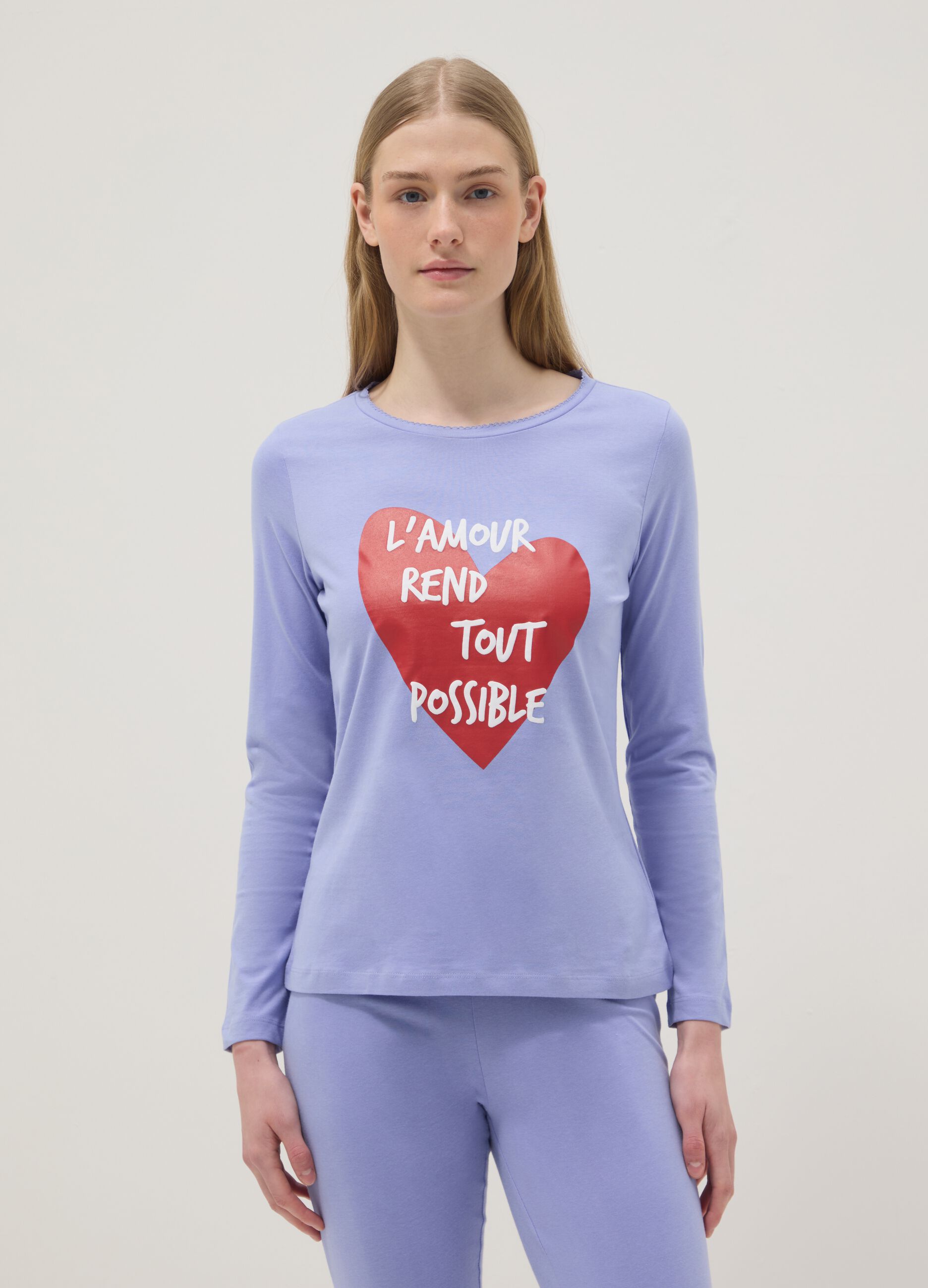 Purple pure cotton regular fit pyjamas with heart