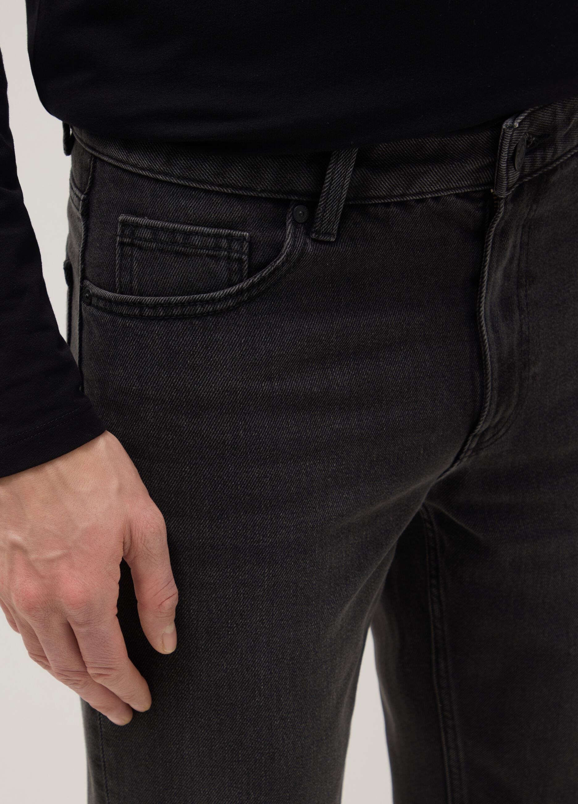 Black denim cotton blend regular fit stretch jeans