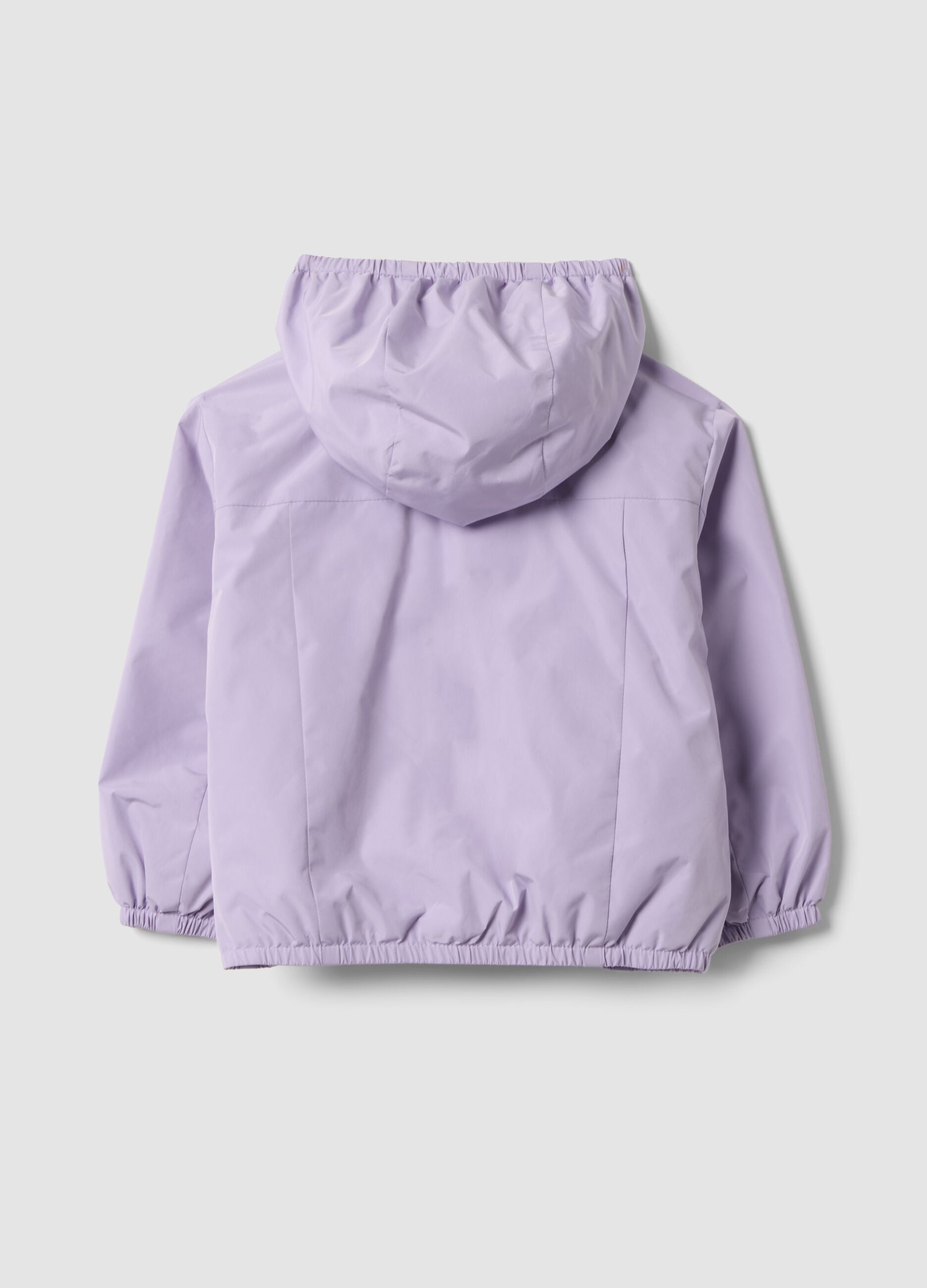Purple hooded rain jacket with zip for baby girl