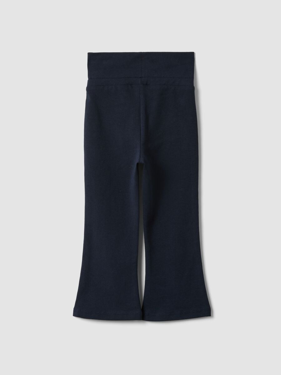 Blue flared leggings in organic cotton and stretch viscose for baby girl_1