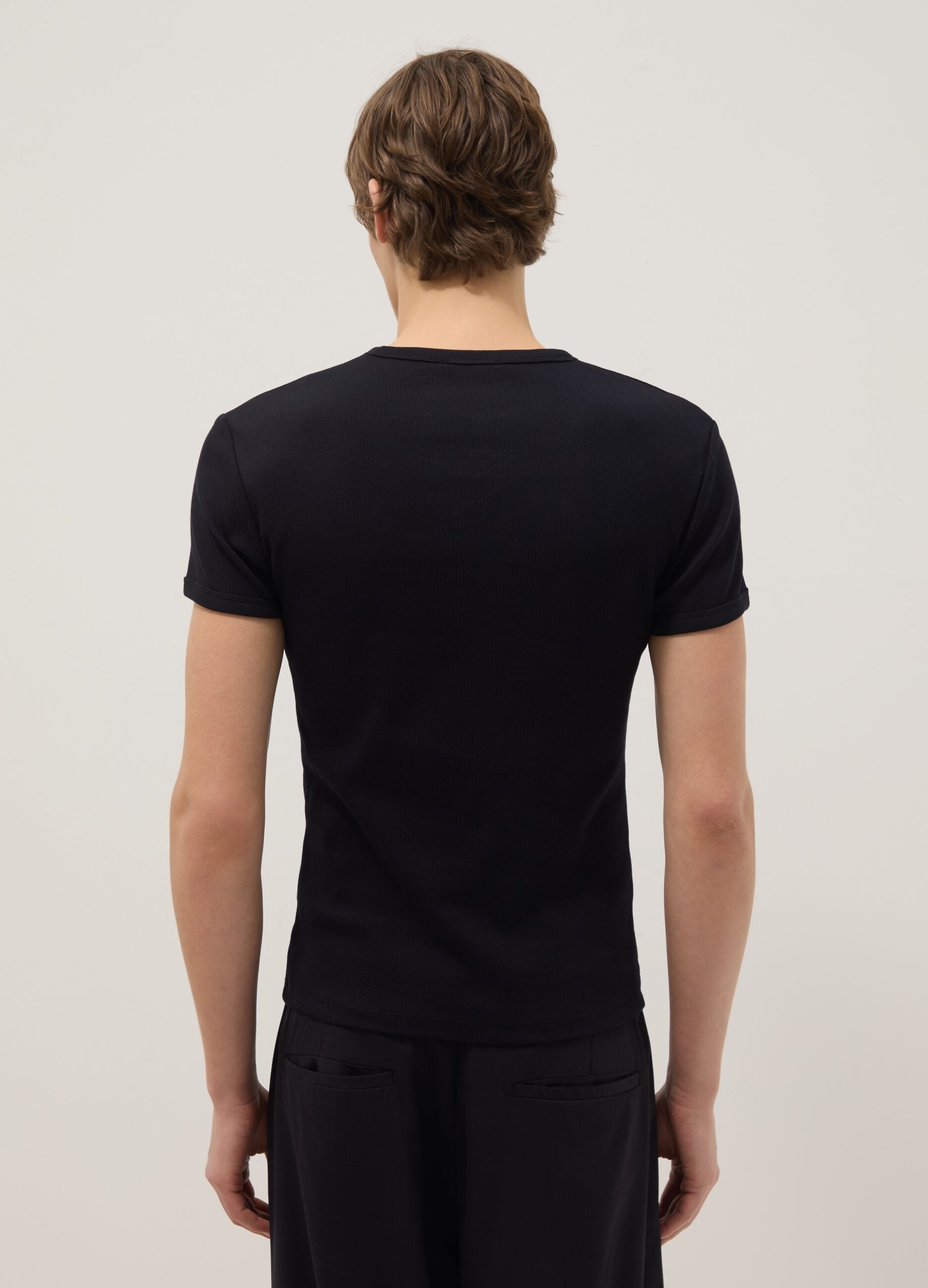 Slim fit black stretch cotton t-shirt