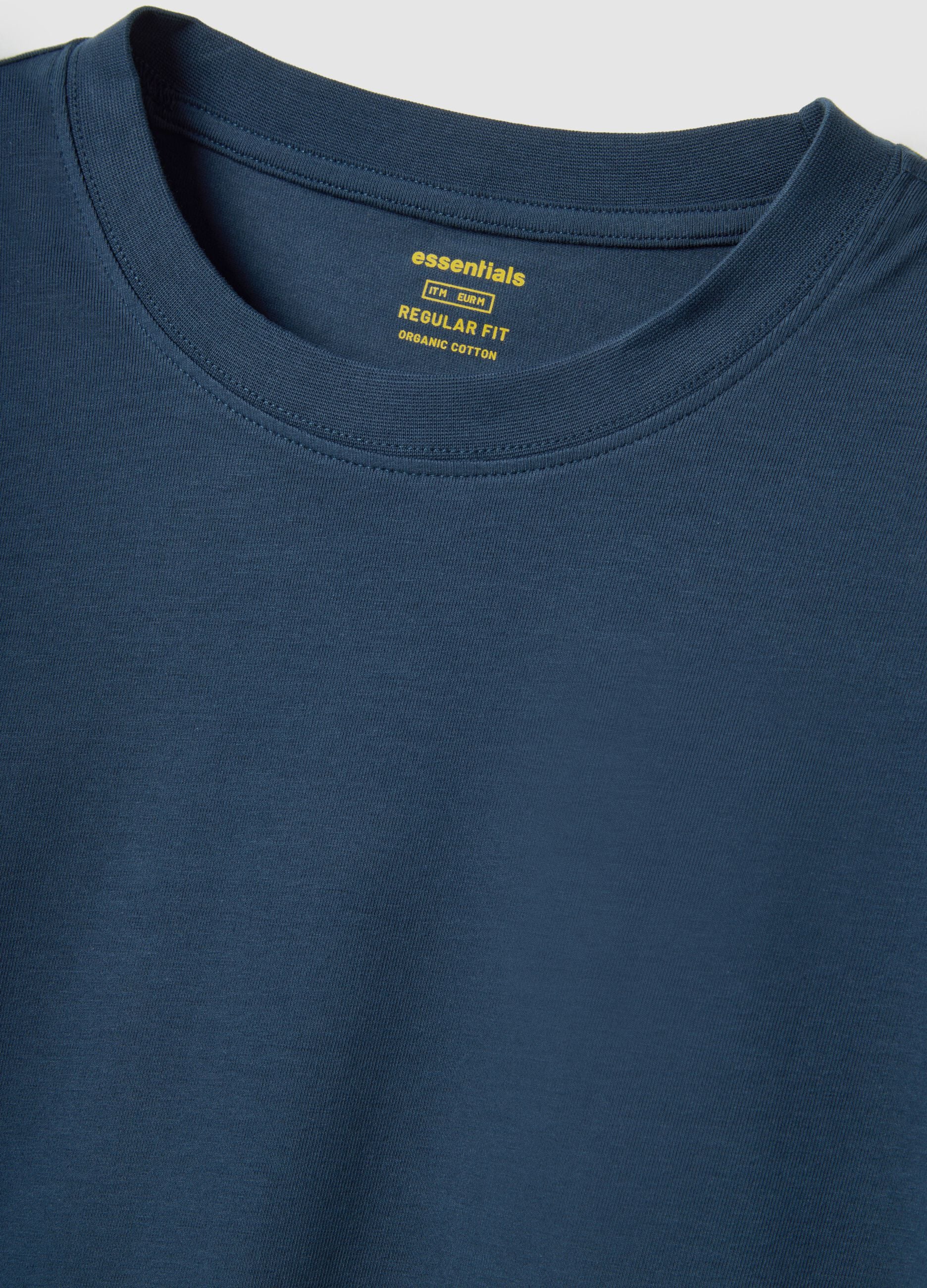 T-shirt blu a maniche lunghe in cotone elasticizzato regular fit