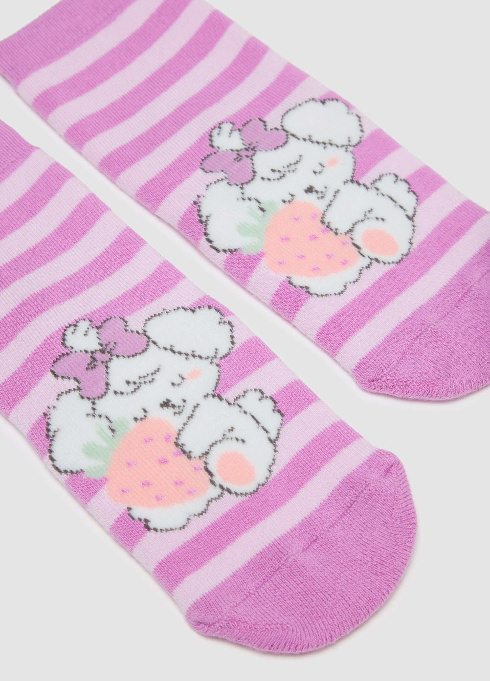 Girl's short multicolour striped cotton blend socks with print
