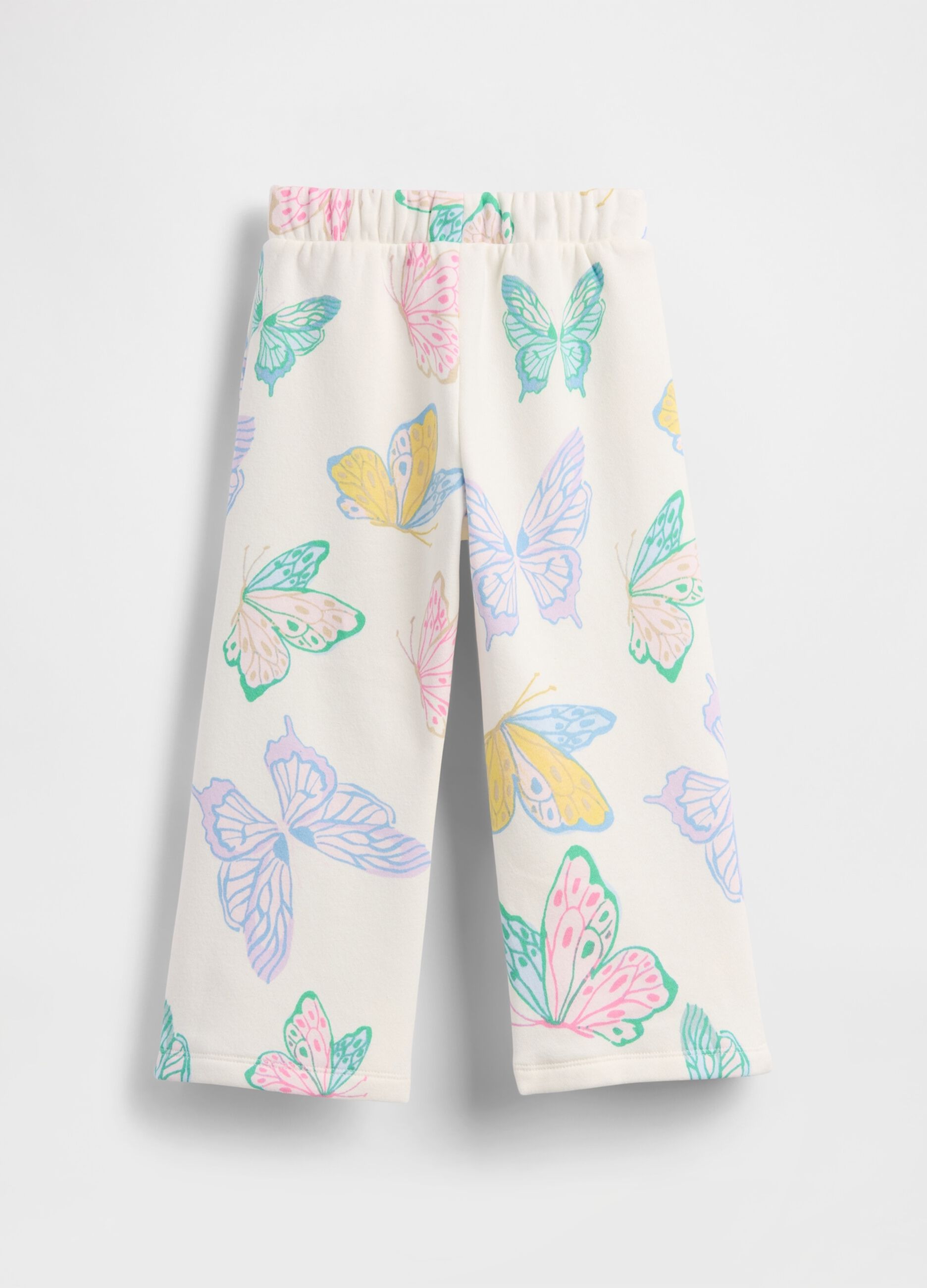 Multicolor cotton blend trousers for baby girls with butterfly motifs