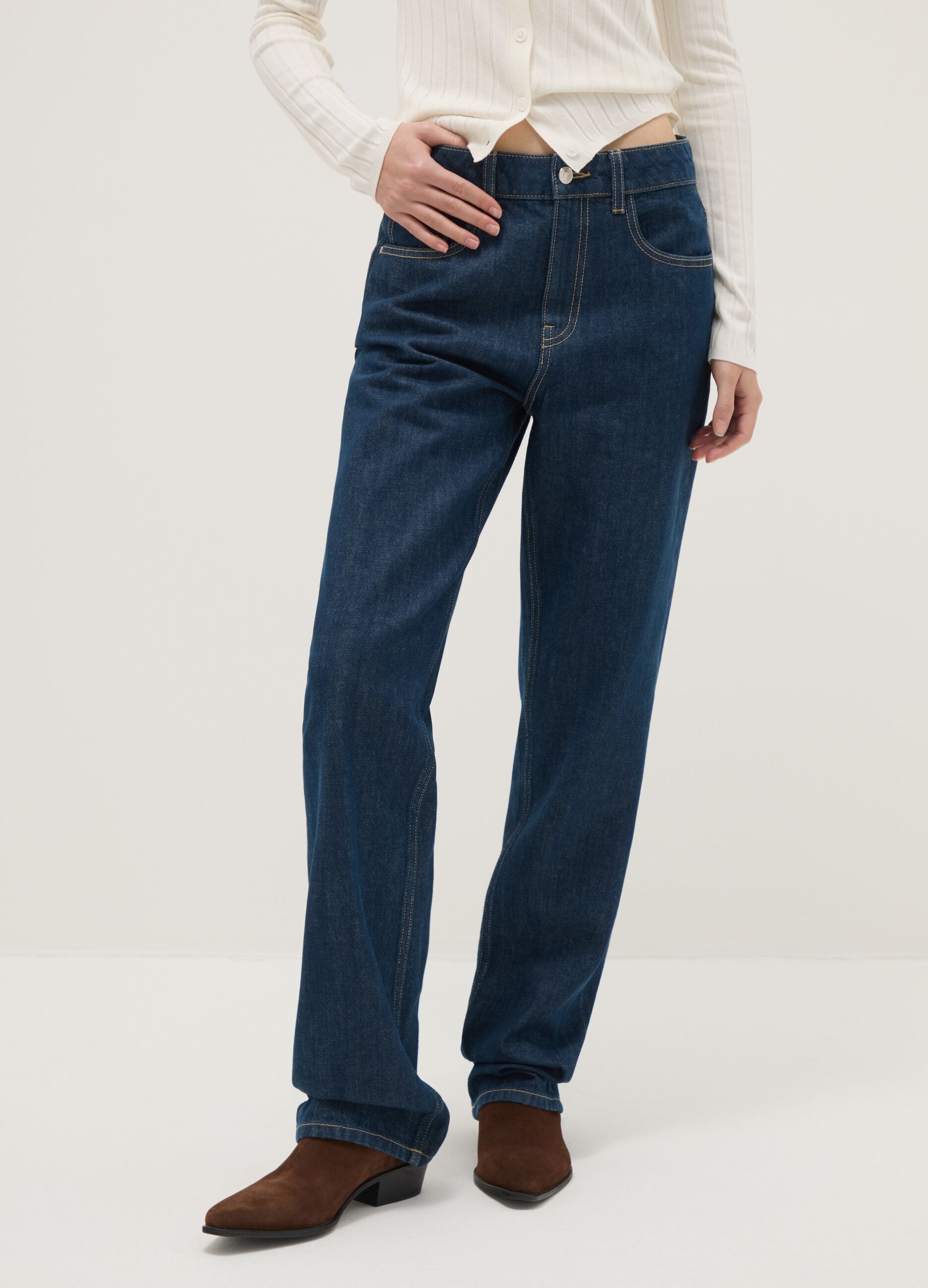 Pure Cotton Blue Straight Fit Jeans