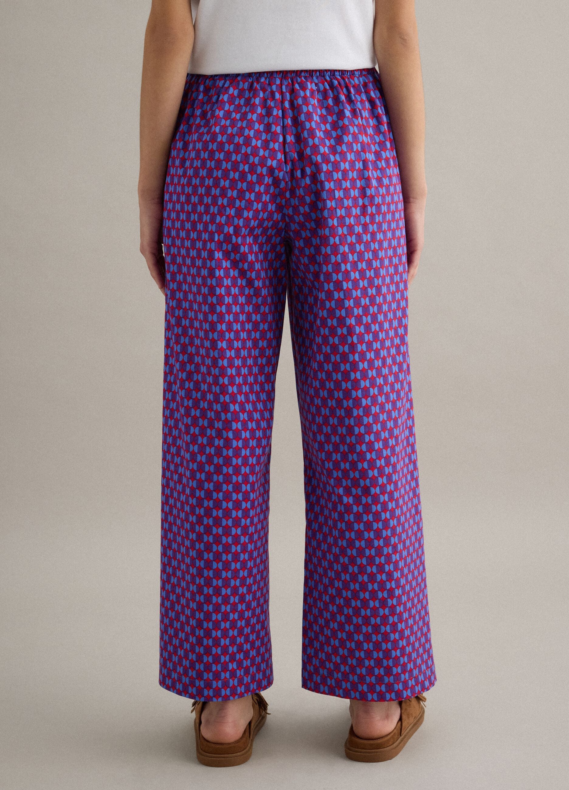 Multicoloured regular fit stretch cotton trousers with print