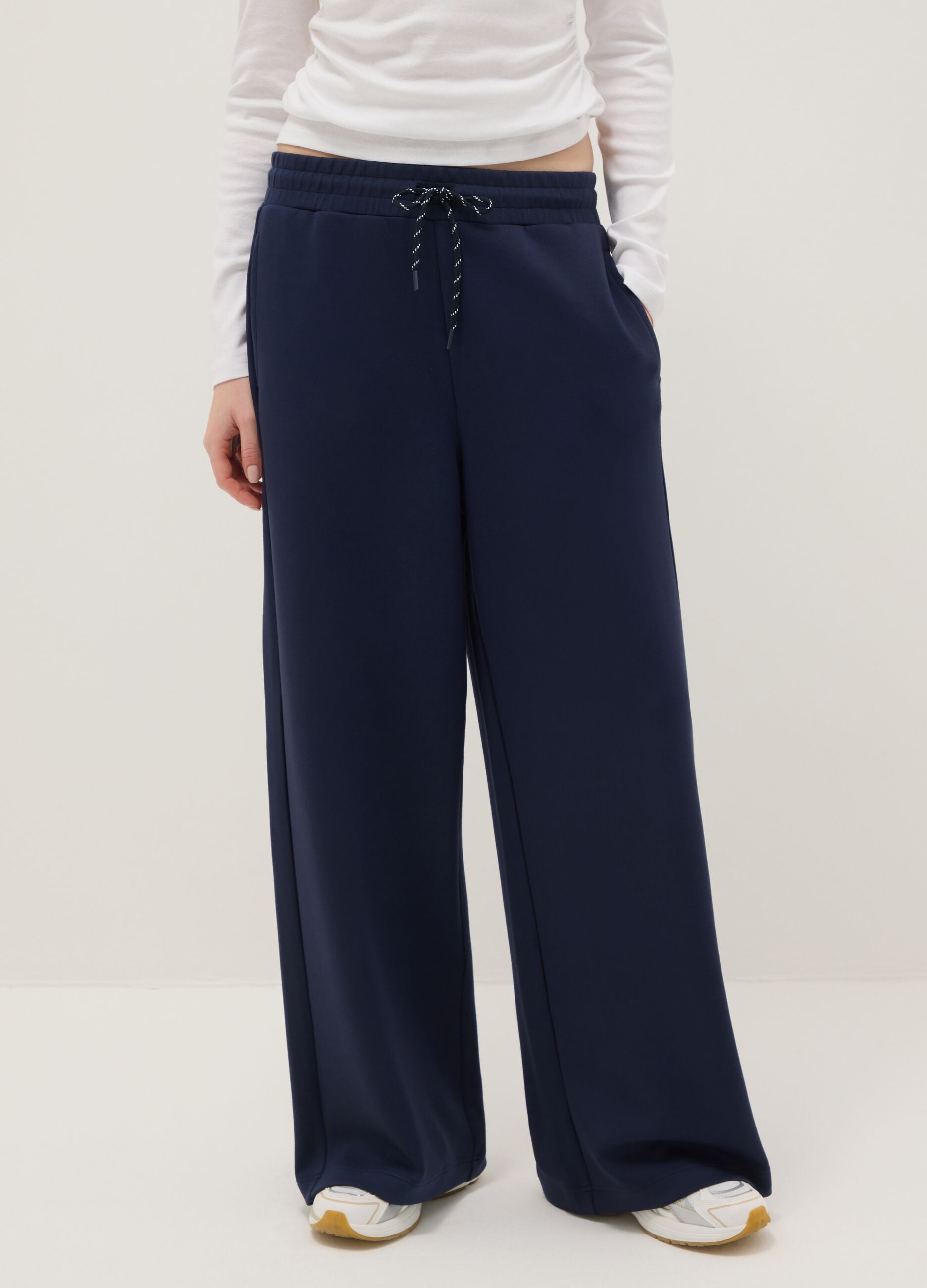 Blue wide leg trousers in stretch modal blend