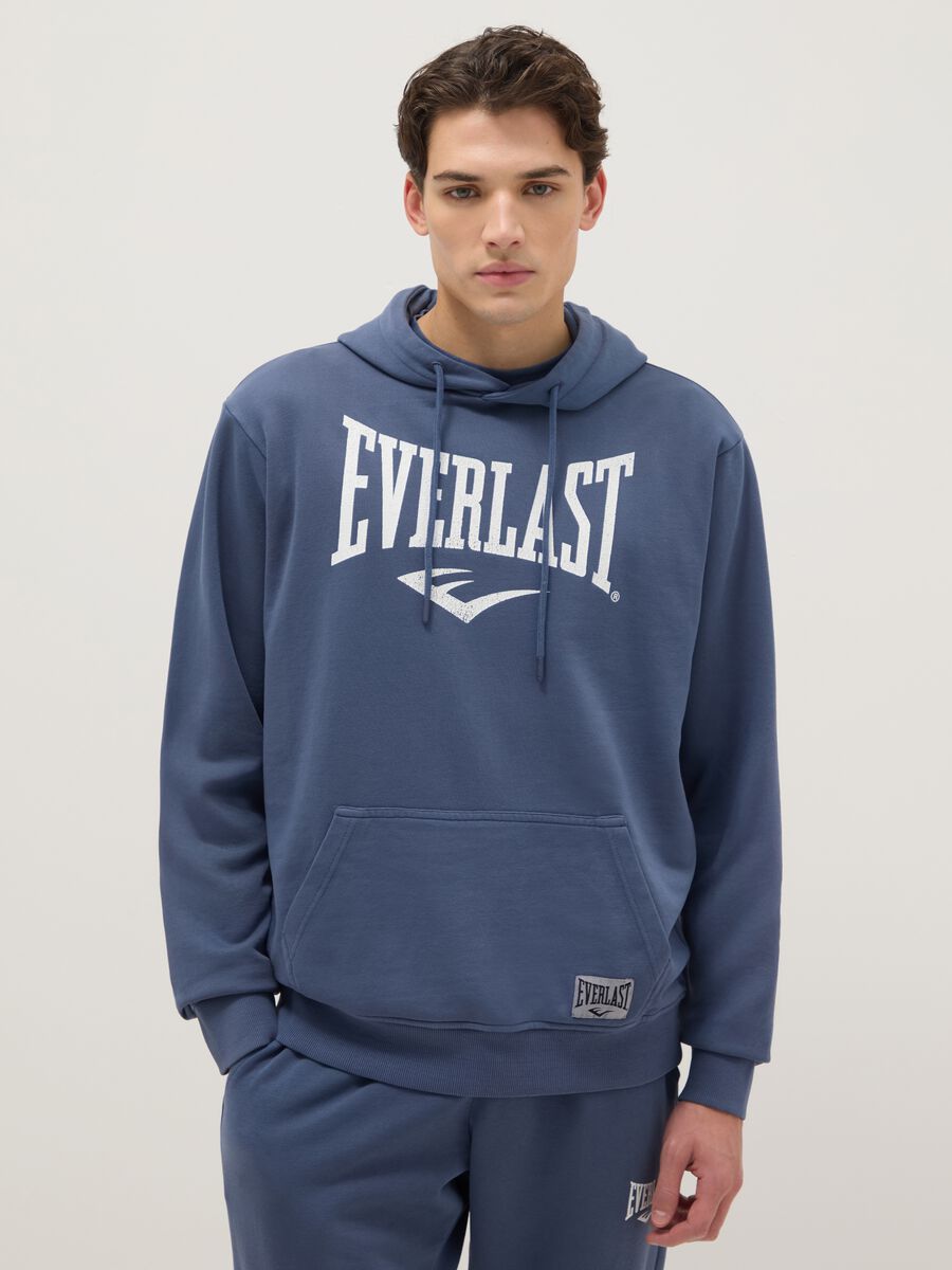 Blue cotton blend hoodie in regular fit with Everlast logo_0