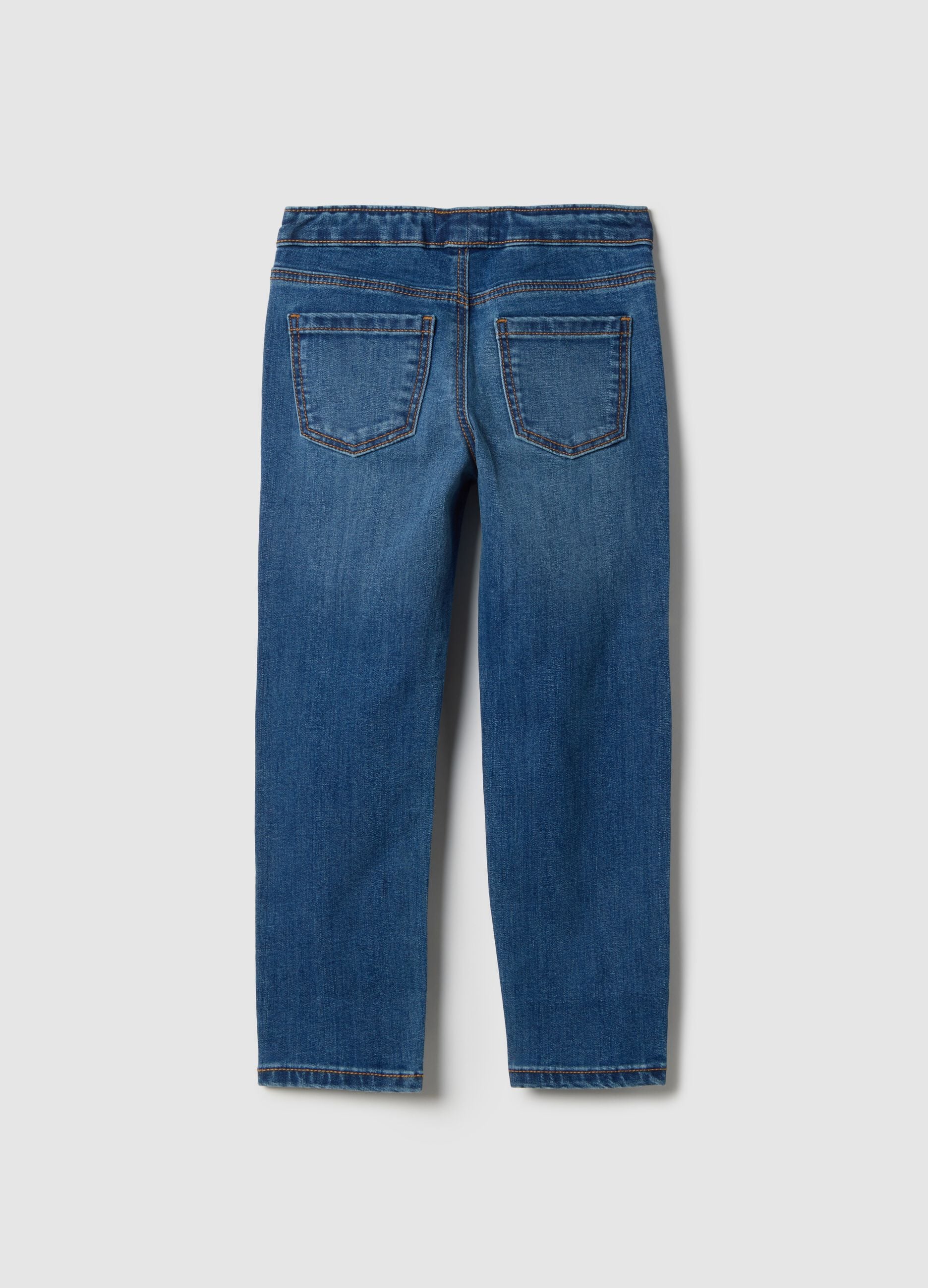 Girls' Blue Cotton Blend Skinny Fit Jeggings